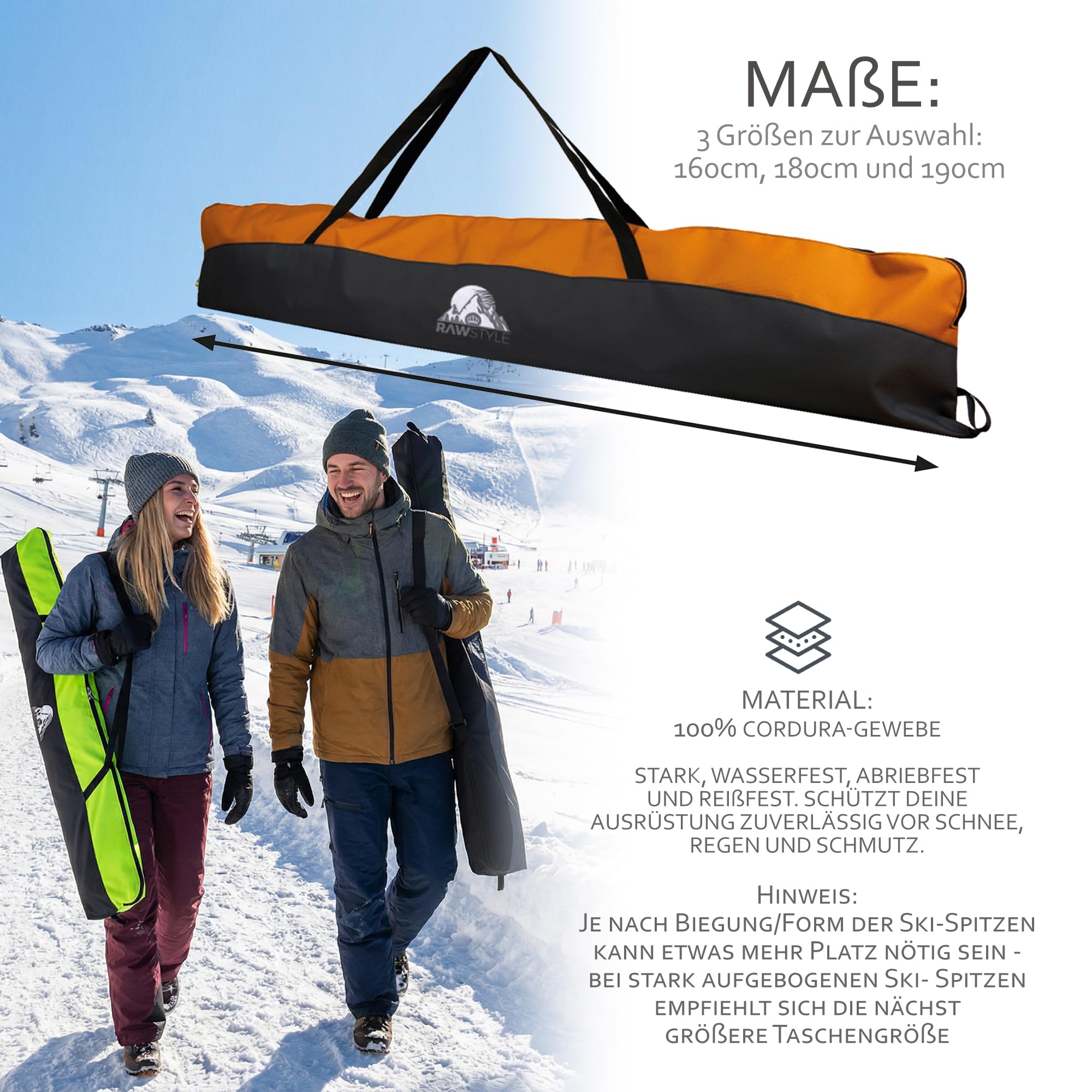 Rawstyle Sac de Ski pour Adultes - Étanche - 160 cm ou 180 cm - Modèle 2