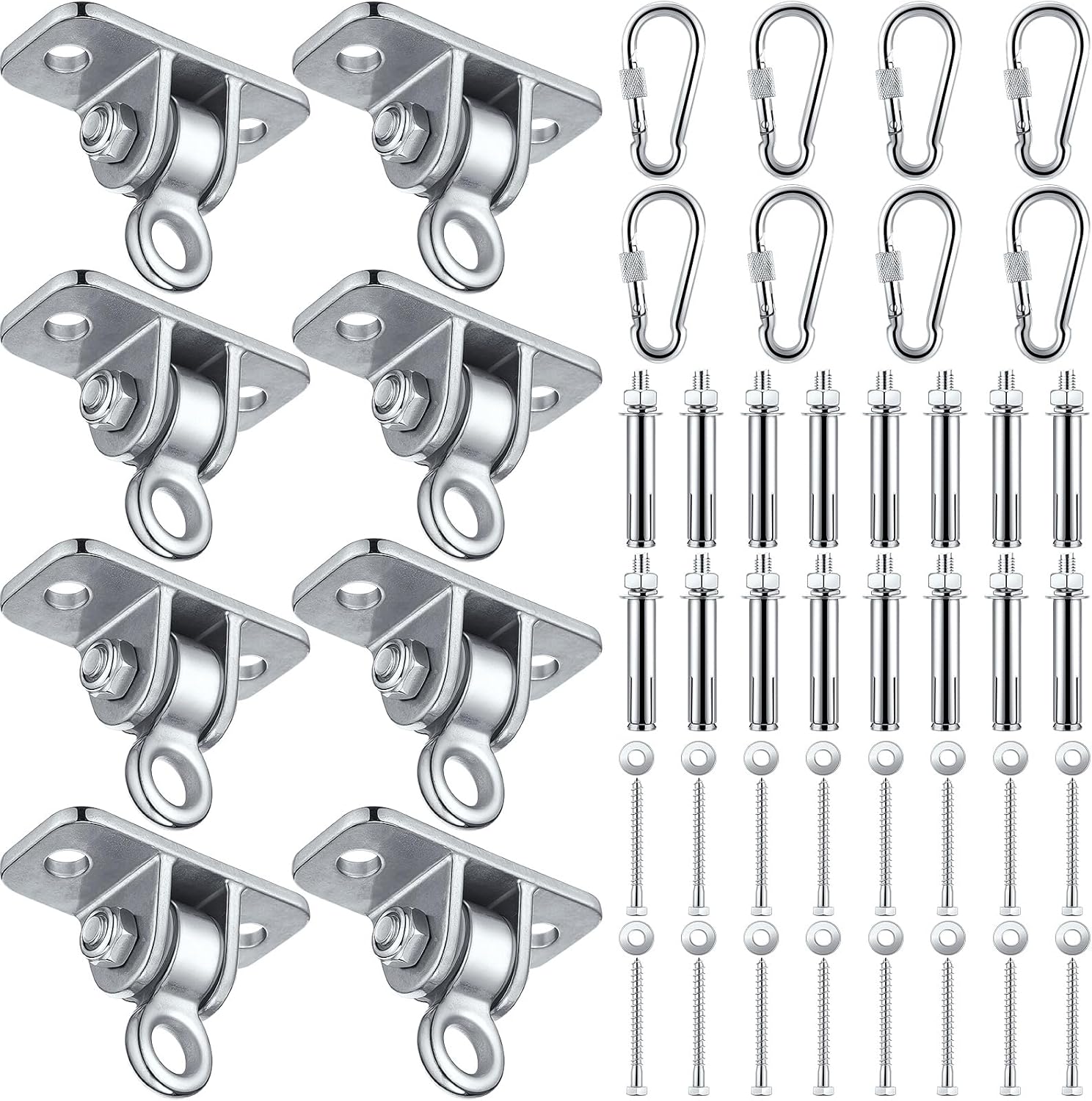 Tandefio 8 Sets of Robust Swing Hangers for Wooden Concrete Set with Swing Hook Screw Bolt Washer Swingset Accessory for Porch Patio Yoga Indoor Outdoor, Over 1800 lb Capacity (Stainless Steel Color)