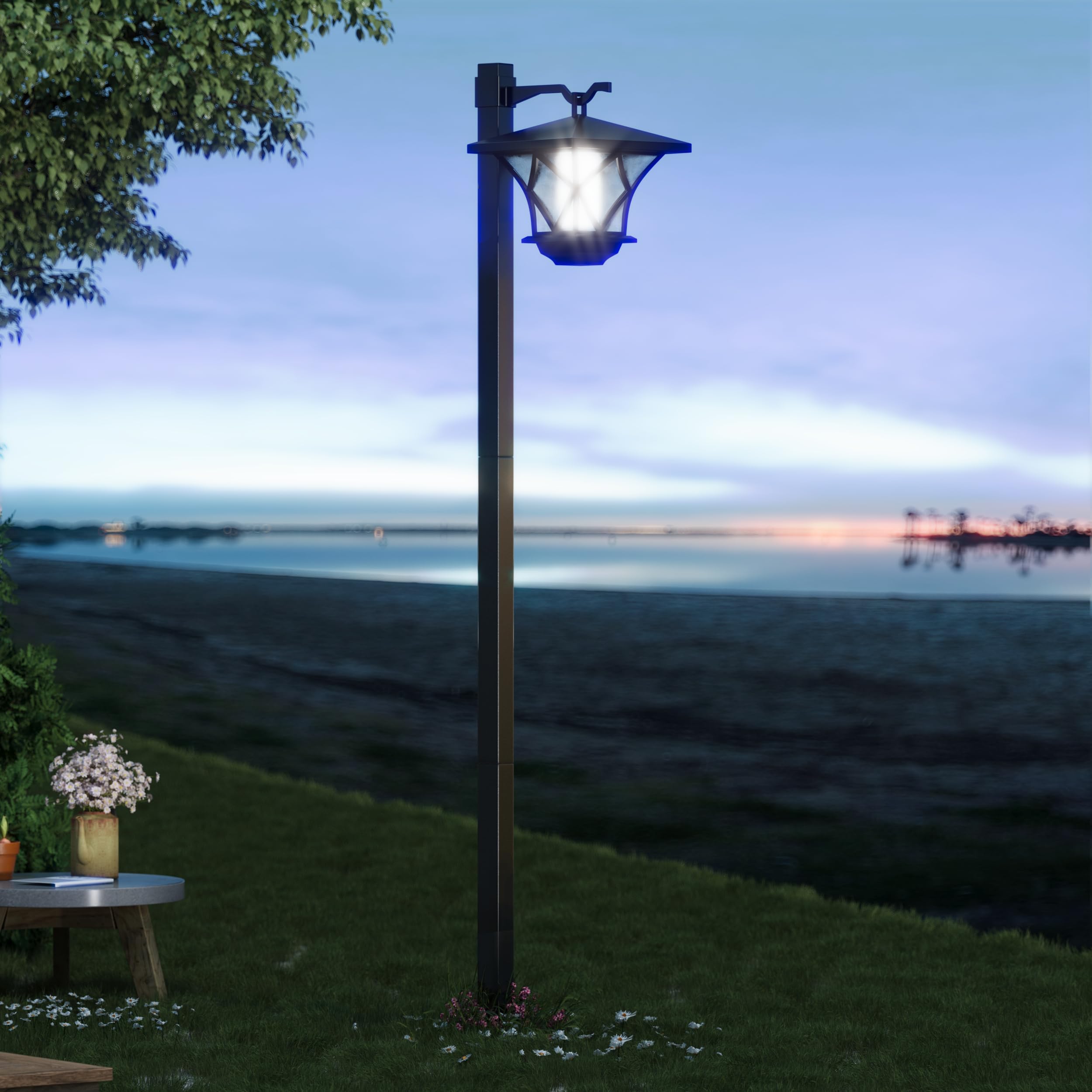 150CM Solar Lamp Post Light 1Pack, Outdoor Solar Lamp Post Lighting,Aluminum Classic Black Light Pole,Solar Pole Lamp Waterproof Outside for Driveway Patio Garden Lawn Backyard Pathway