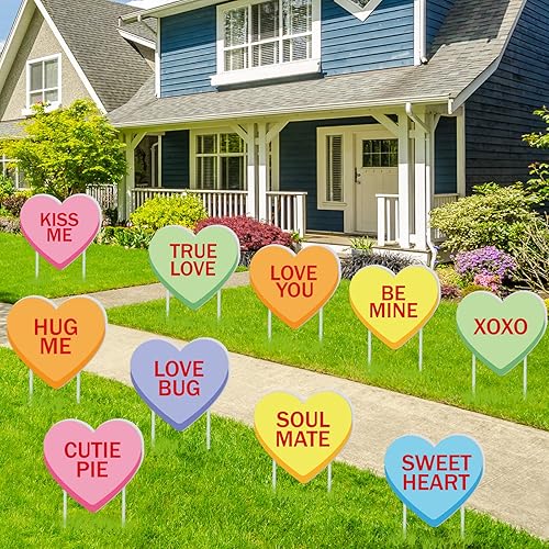Miniatura 6 de Whaline 10 letreros de patio para el día de San Valentín con 20 estacas de conversación corazón decoración de patio para San Valentín aniversario