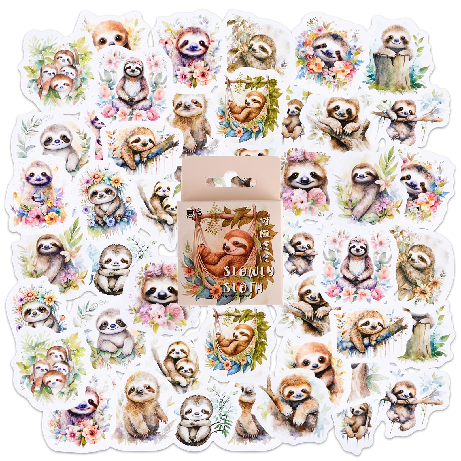 46 calcomanías de perezoso, calcomanías de perezoso de tamaño pequeño, calcomanías de animales de dibujos animados para niños, adolescentes y adultos, estuche de viaje, laptop, planificadores,