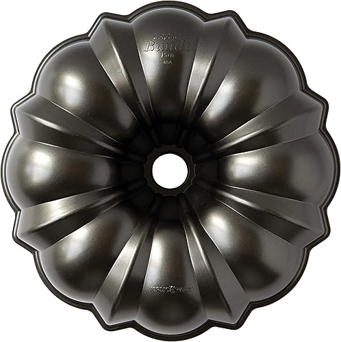 Miniatura 2 de Nordic Ware Pro Cast Original Bundt - Molde para tartas, 12 tazas, color gris y con termómetro reutilizable para tartas, color plateado