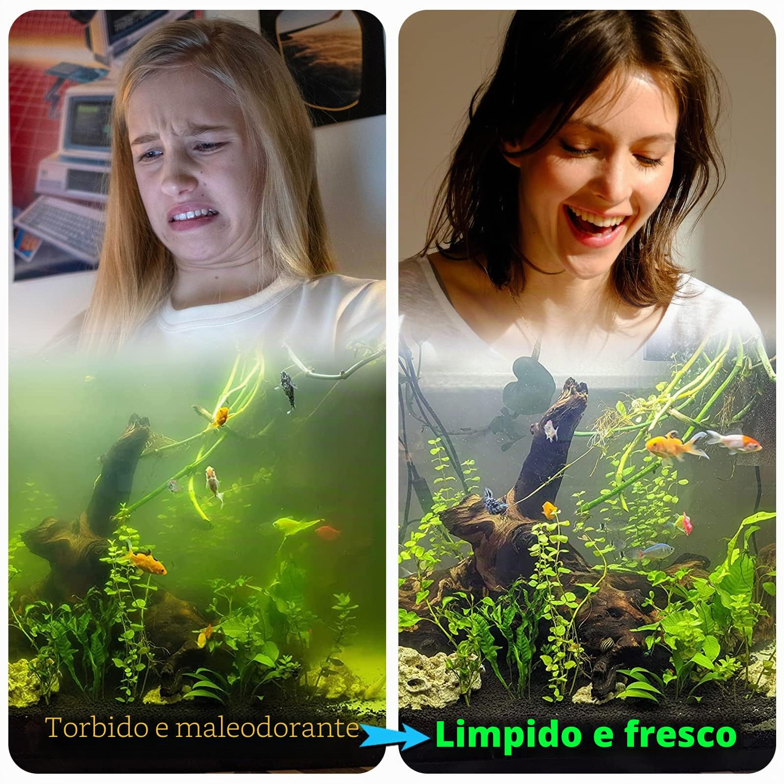 Pompa filtro U-V per acquario da 150 – 380 L, 5 W, antialghe, chiarificatore U-V, 1200 l/h, cristallina, acqua fredda, pesci tropicali