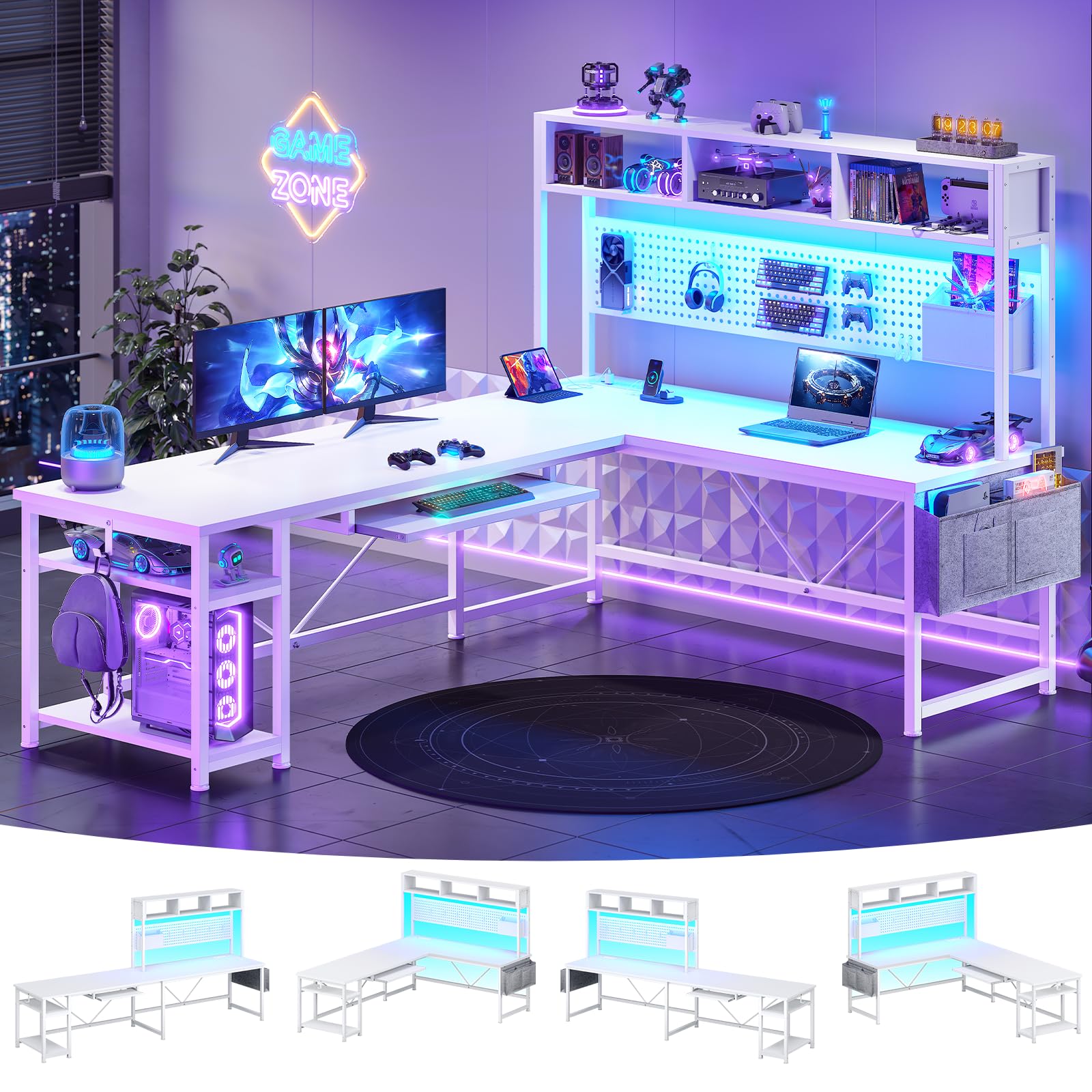 SEDETA White L Shaped Gaming Desk with Hutch, Power Outlet and Pegboard The Forest Stewardship Council