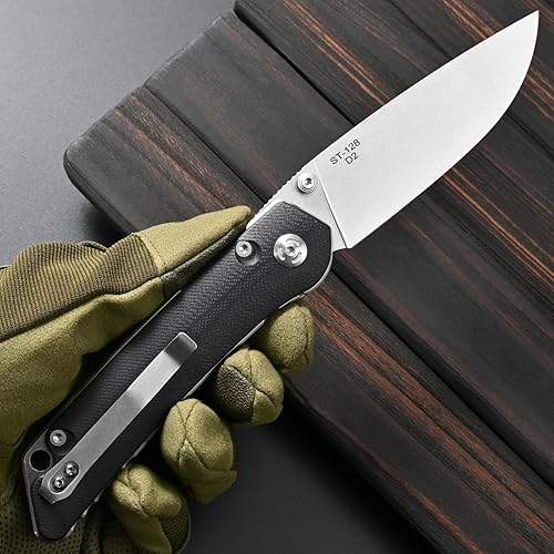 Miniatura 6 de Sitivien ST128 - Cuchillo plegable, hoja D2 G10, mango de seguridad, trazador de líneas de seguridad, cuchillo de herramienta EDC para senderismo al