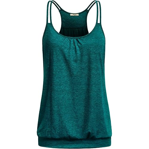 Miusey Womens Yoga Tank Tops Loose Fit Spaghetti Strap Banded Bottom Workout Shirts