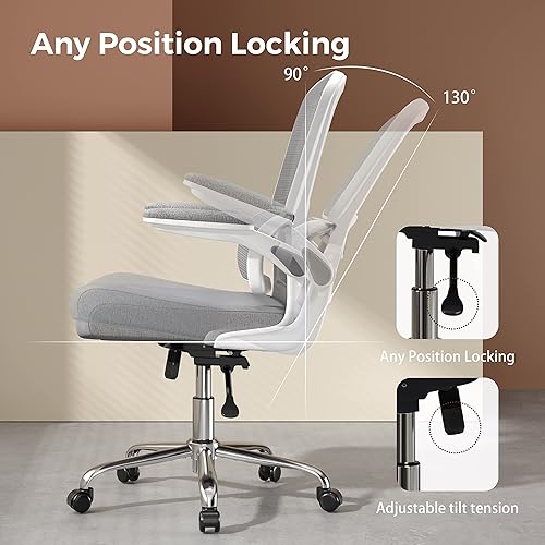 Miniatura 5 de Silla de oficina ergonómica, cómoda silla de oficina con brazos abatibles, soporte lumbar adaptable, silla de computadora de malla con cojín grueso,