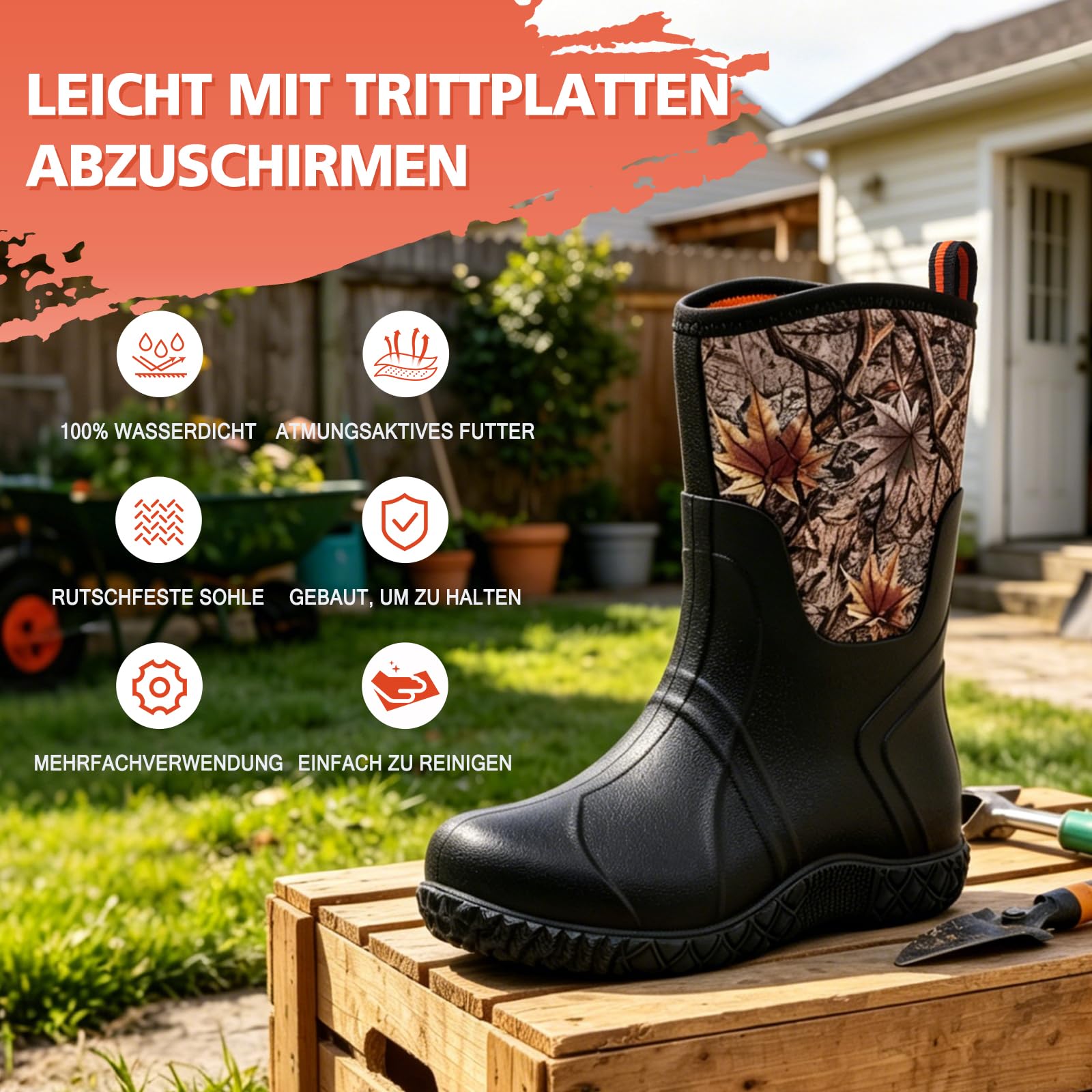 Botas de Agua Mujer Estampado Zapatos de jardín y de granja | PVC impermeable suela antideslizante, paneles elásticos, Otoño e Invierno