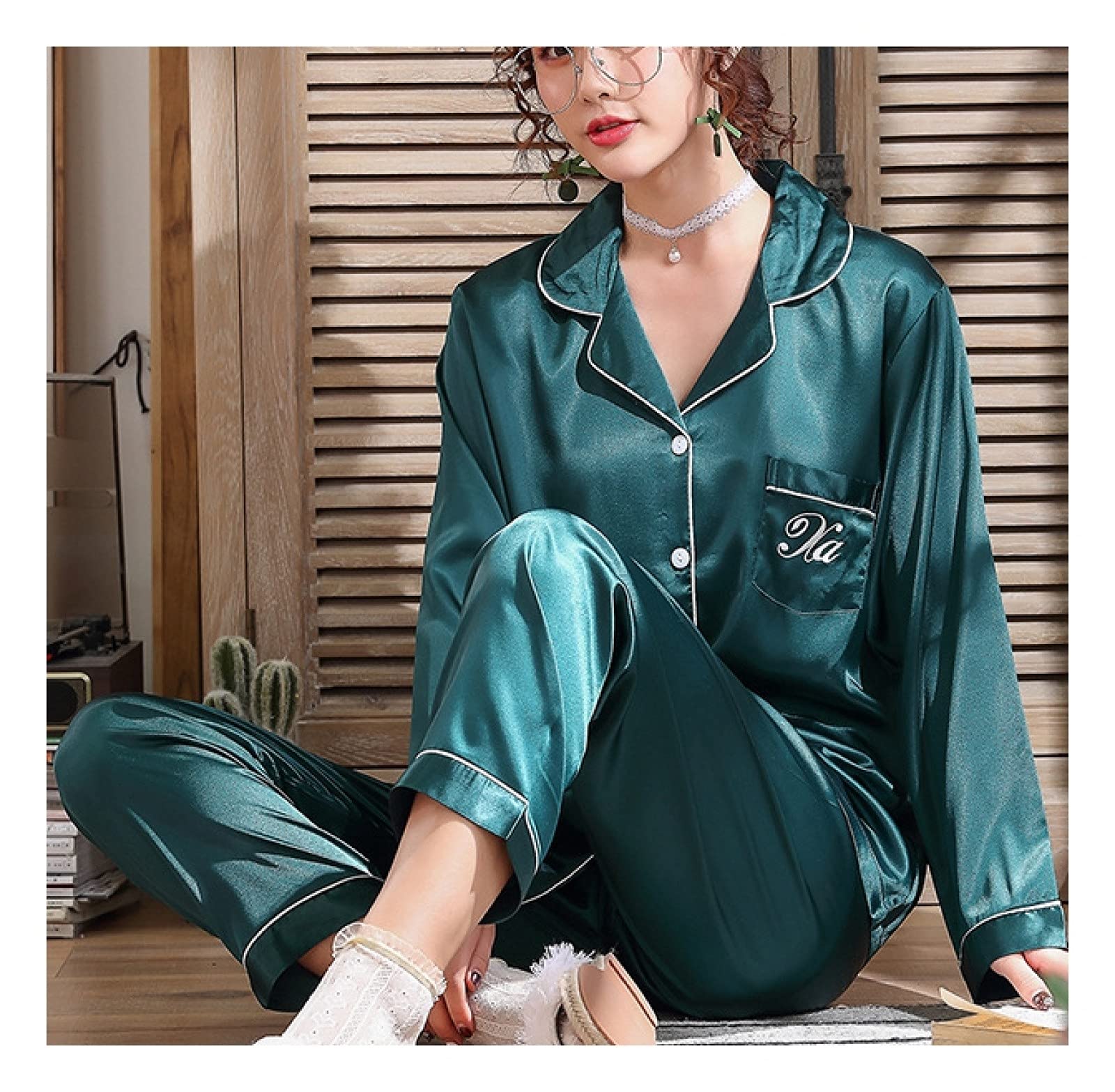 Pyjama Satin Femme Manches Longues - Ensemble élégant Pour La Maison Et La Nuit
