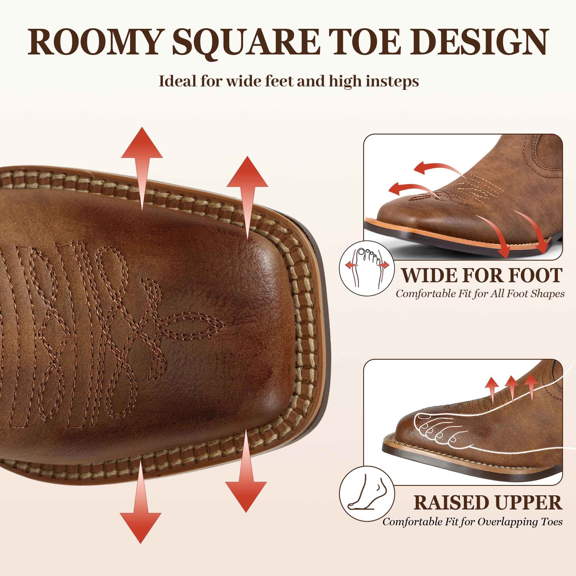 J's.o.l.e Stivali da cowboy da donna, stile western, metà largo, punta quadrata, stivali da cowgirl, per equitazione, scarpe ricamate