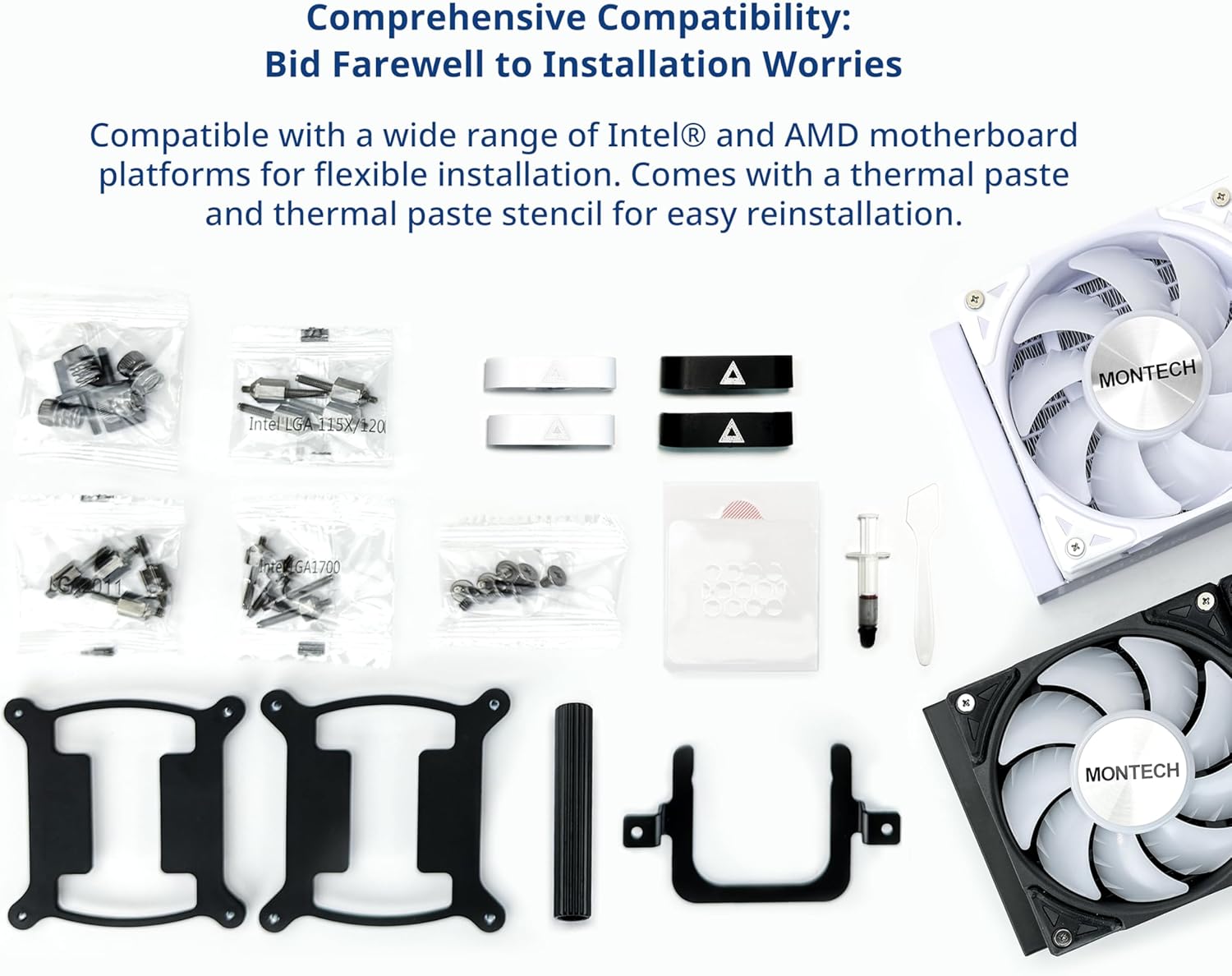 MONTECH HyperFlow ARGB 360 - AIO CPU Liquid Cooler, Intel&AMD Compatible, Chart-Topping Performance, Enhanced 3100RPM Water Pump Design, 3X Metal Pro 12 ARGB Ultimate Cooling Fans - Black