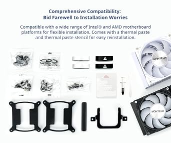 MONTECH HyperFlow ARGB 240 - AIO CPU Sıvı Soğutucu, Intel&AMD Uyumlu, Grafik Üstü Performans, Gelişmiş 3100RPM Su Pompası Tasarımı, 3X Metal Pro 12 ARGB Ultimate Soğutma Fanları - Beyaz