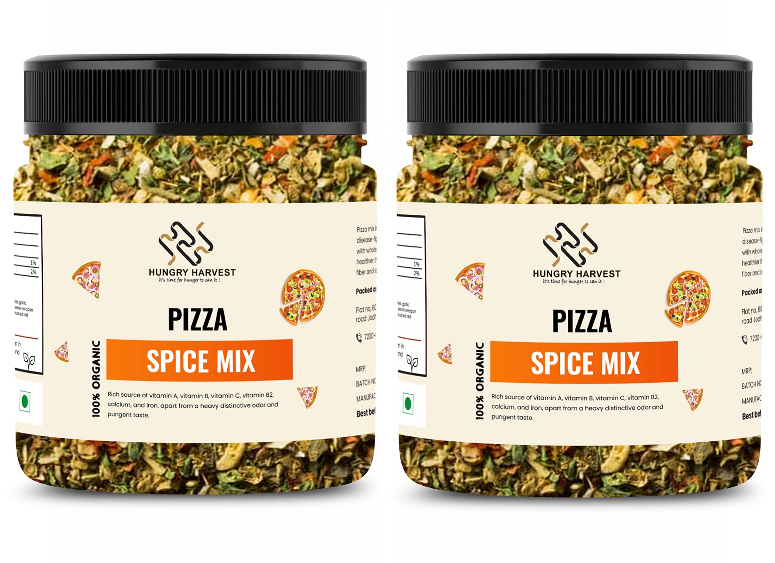 Hungry Harvest Pizza Spice Mix Herbs Oregano Seasoning | Oregano Spice Mix Pizza Pasta Seasoning, Pizza Masala [Jar Pack] (500 Grams (Pack of 2 of 250 Grams))