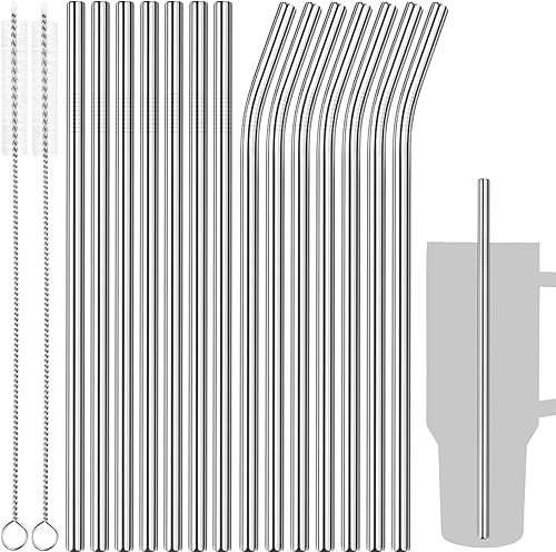 Tomorotec Pajitas de 40 onzas, 14 popotes de repuesto de acero inoxidable para Stanley Adventure Quencher vasos de viaje con cepillos de limpieza, 2