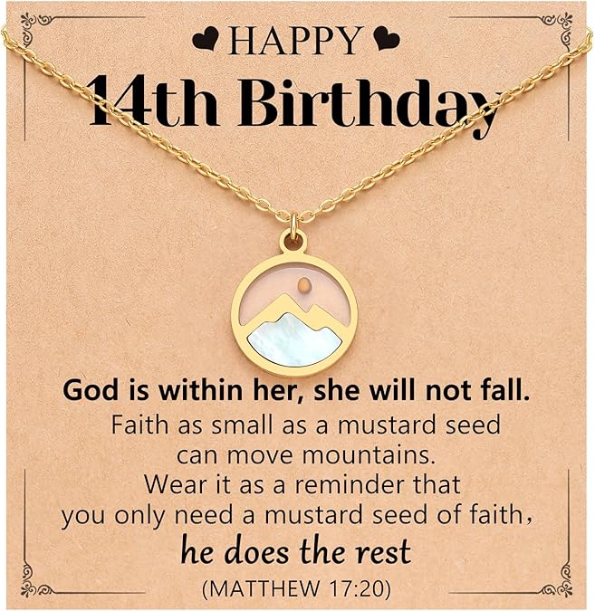 Happy 11th 13th 14th 16th Birthday Gifts Gold Moving Mountains Mustard Seed Necklace for Women Girls
