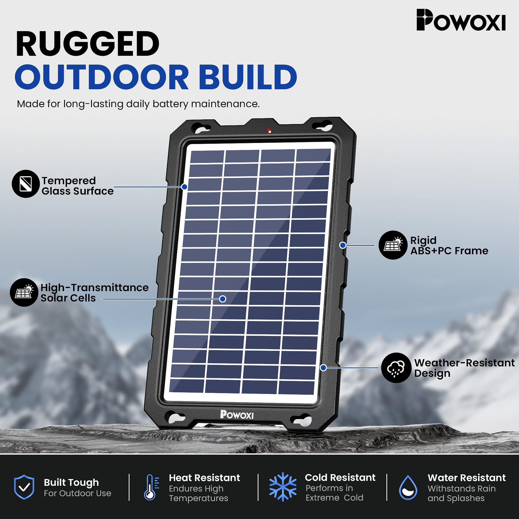 POWOXI Chargeur de Batterie Solaire 7,5 W amélioré - Kit de Charge Portable étanche pour Voiture, Moto, Bateau, Bateau, Camping-Car, remorque, Sports motorisés, motoneige, etc.