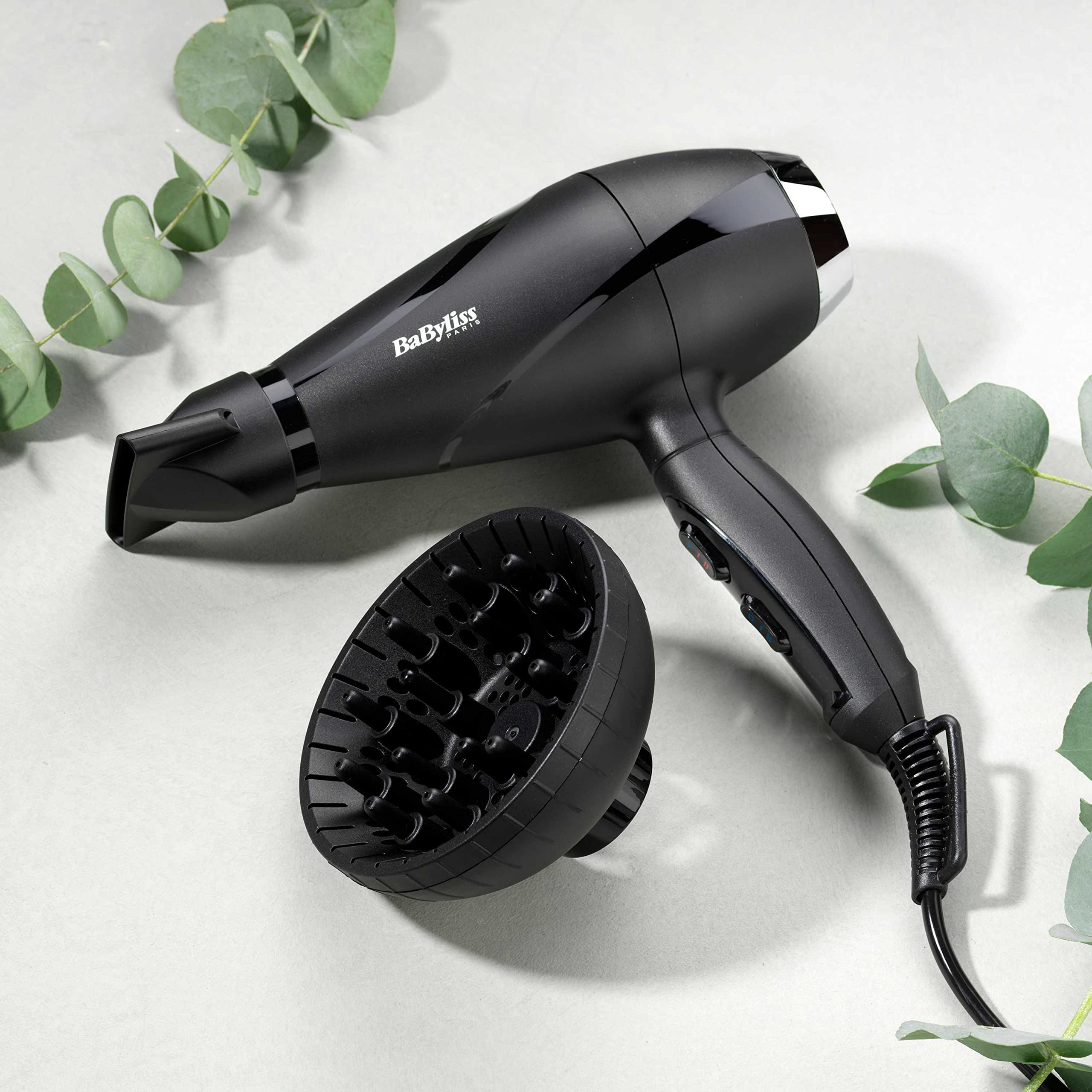Suszarka do włosów BaByliss Shine Pro 2200 – 2200 W, technologia jonowa, efekt przeciw puszeniu się włosów, zawiera dyfuzor i dyszę, wyprodukowano we Włoszech, czarny, 6713DE