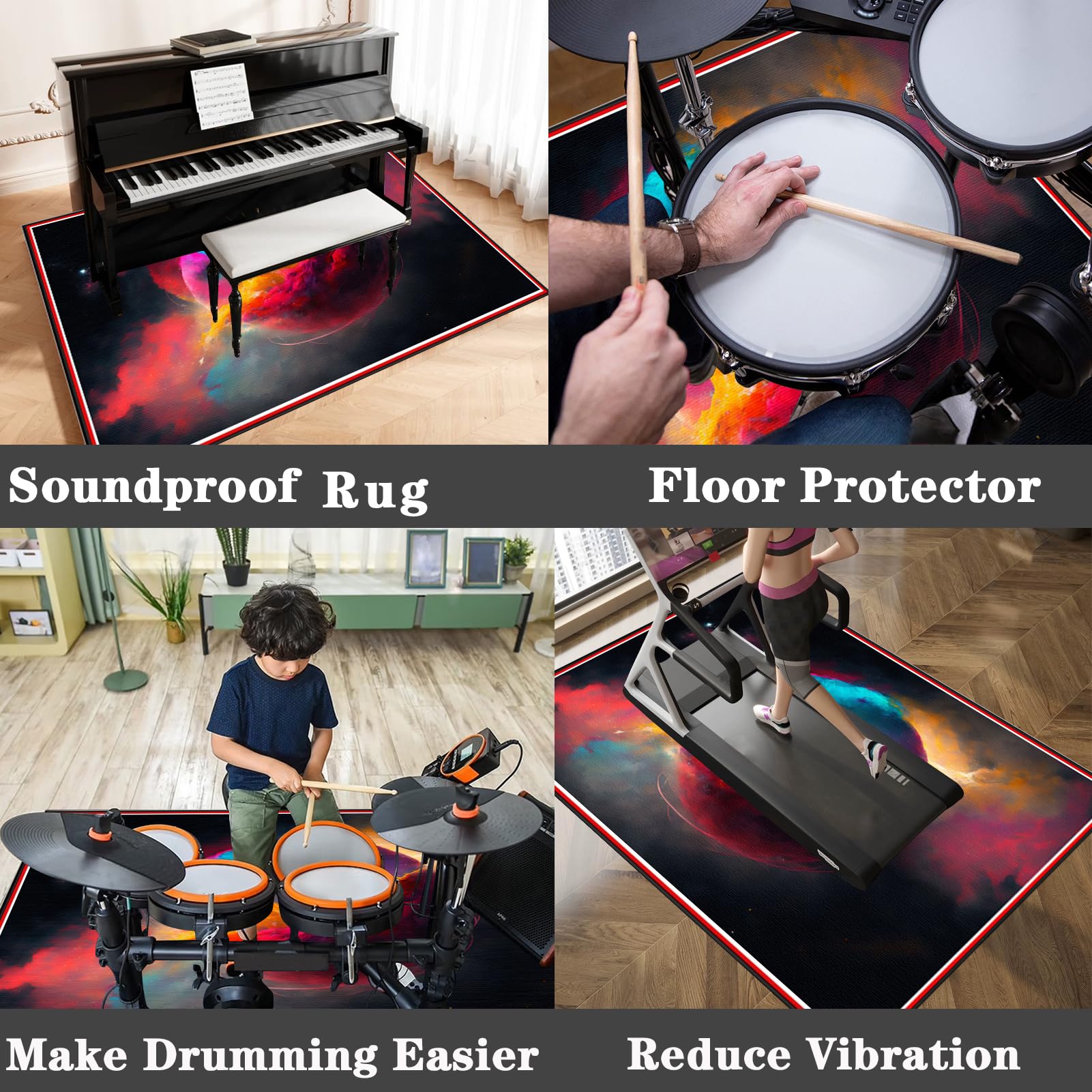 180 x 140 cm Dywan z baterią elektroniczną, maty akustyczne, dźwiękoszczelna mata, mata bębnowa do baterii akustycznych, bębna i instrumentów muzycznych, dźwiękoszczelny koc bębnowy