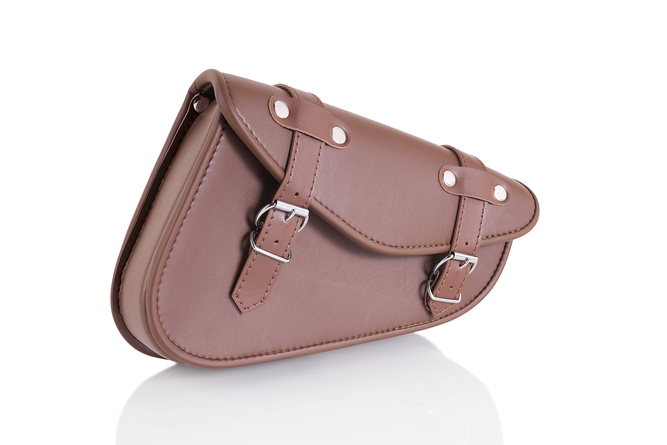 Customaccess AP0002T Right Side Detroit Model Leather Saddlebag for Harley Davidson Sportster/Kawasaki Vulcan S, Orange, Size