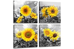 MESESE Wall Art Decor - 4 Panels Sunflower Pictures Wall Decor Giclee Modern Home Decoration