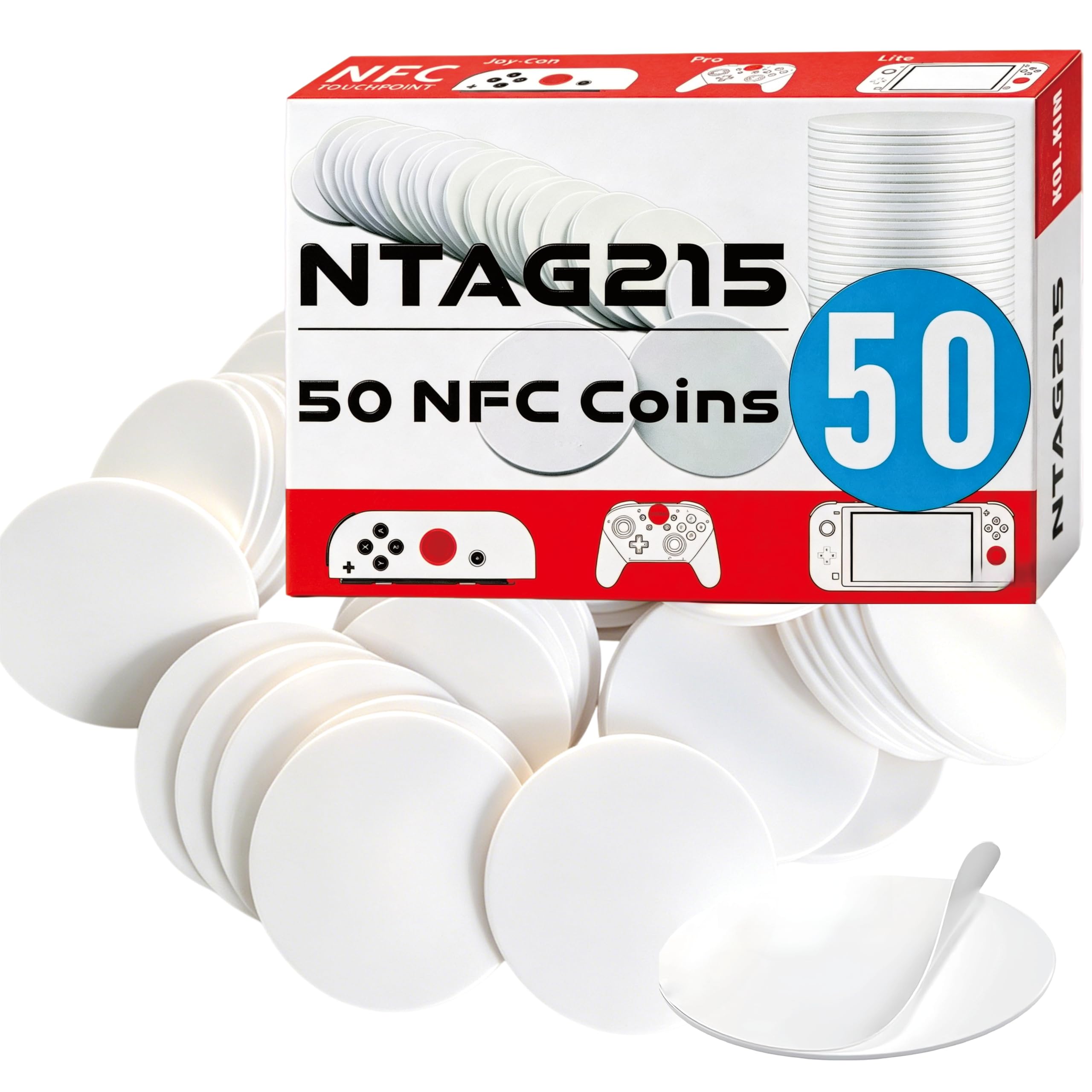 50 Pieces NFC Tags NTAG215 NFC 215 Tags Blank Programmable Rewritable NFC Coins White NFC Stickers Cards with Adhesive Back, Compatible with TagMo and