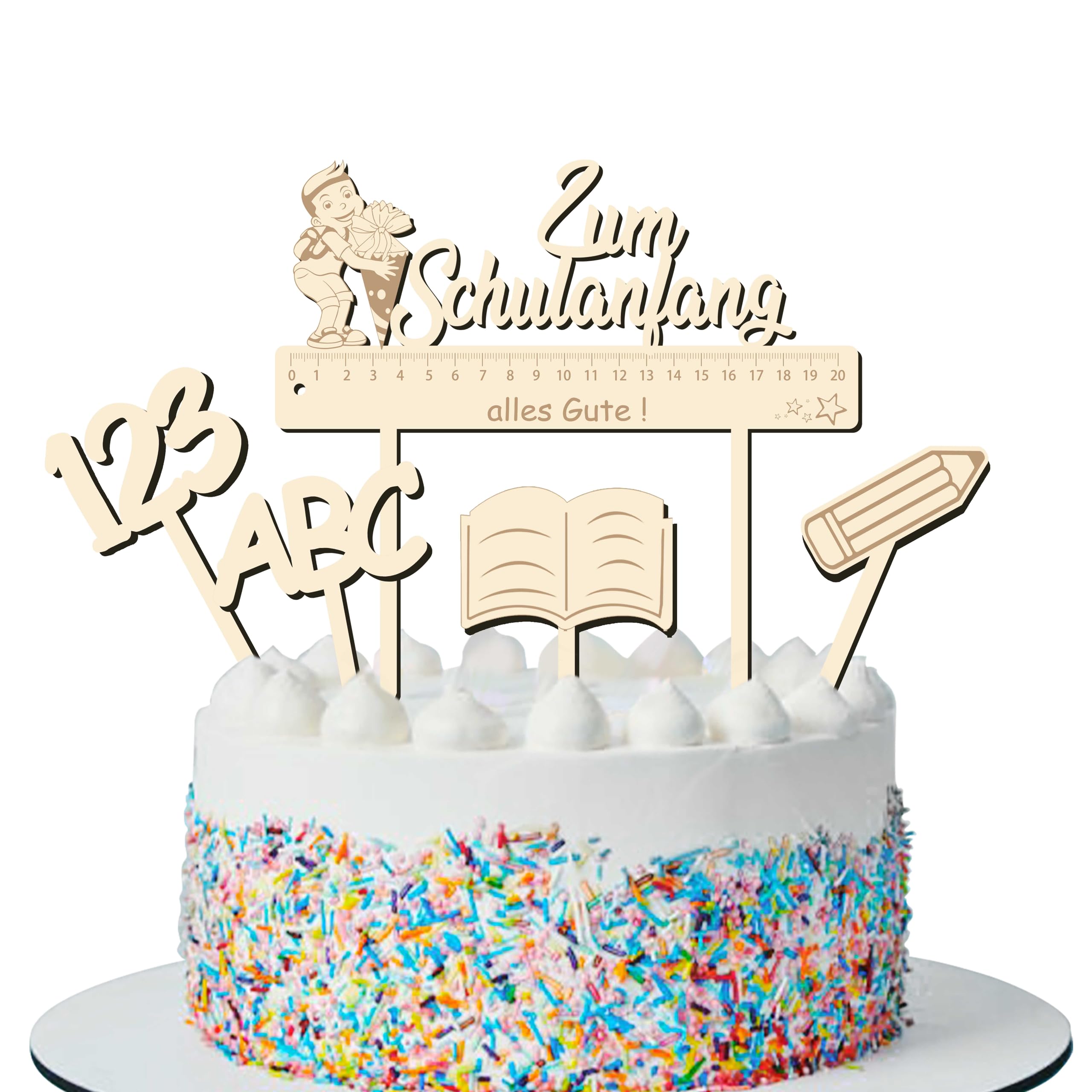 Decorazione Per Torta In Legno – Schulkind, Inizio Della Scuola Per Bambini - 5