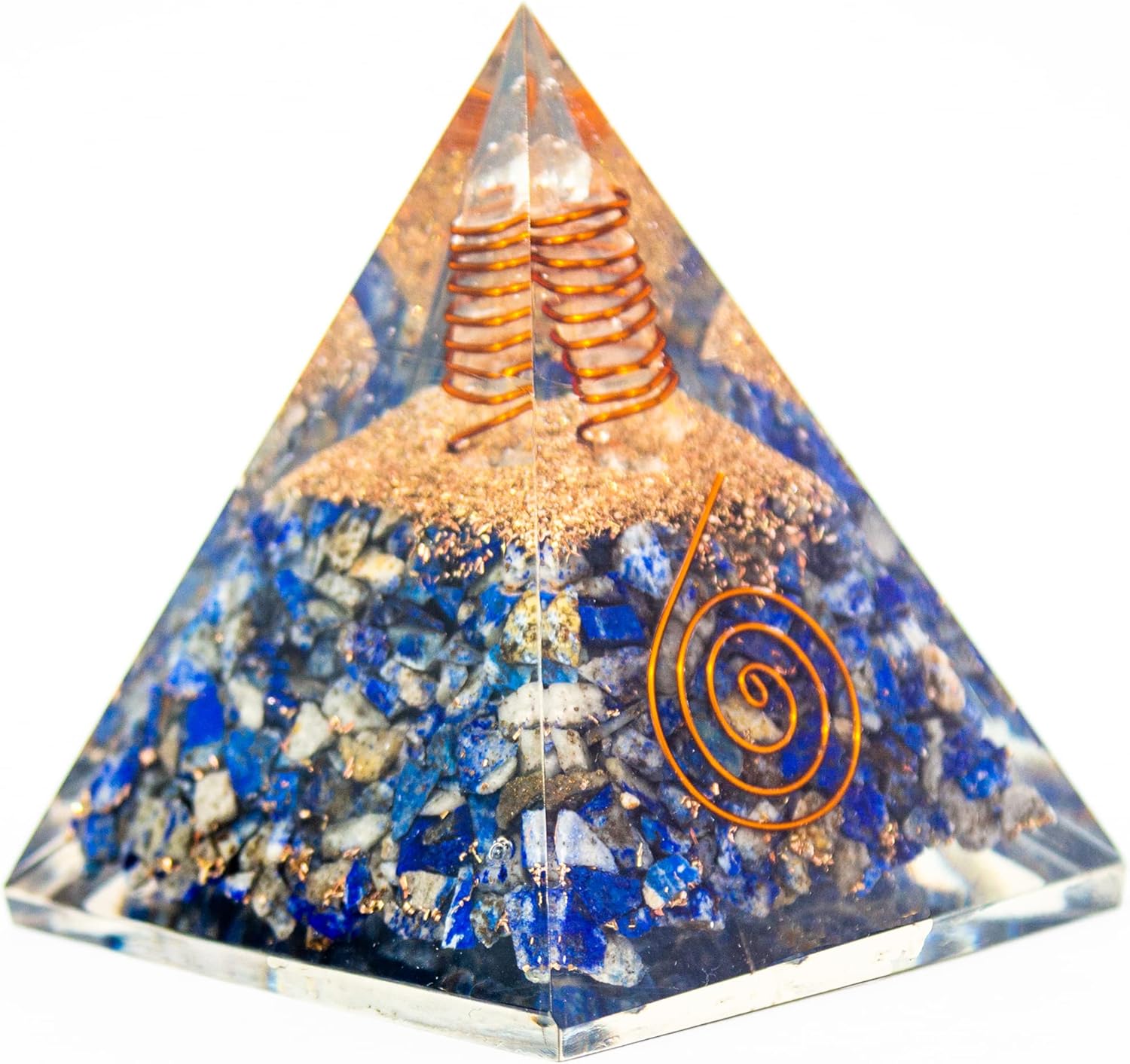 Lapis Lazuli Orgone Pyramid for Wisdom, Harmony, Honest & Self-Awareness | Orgonite pyramids with Copper Coil and Crystal Quartz for Chakra Protection