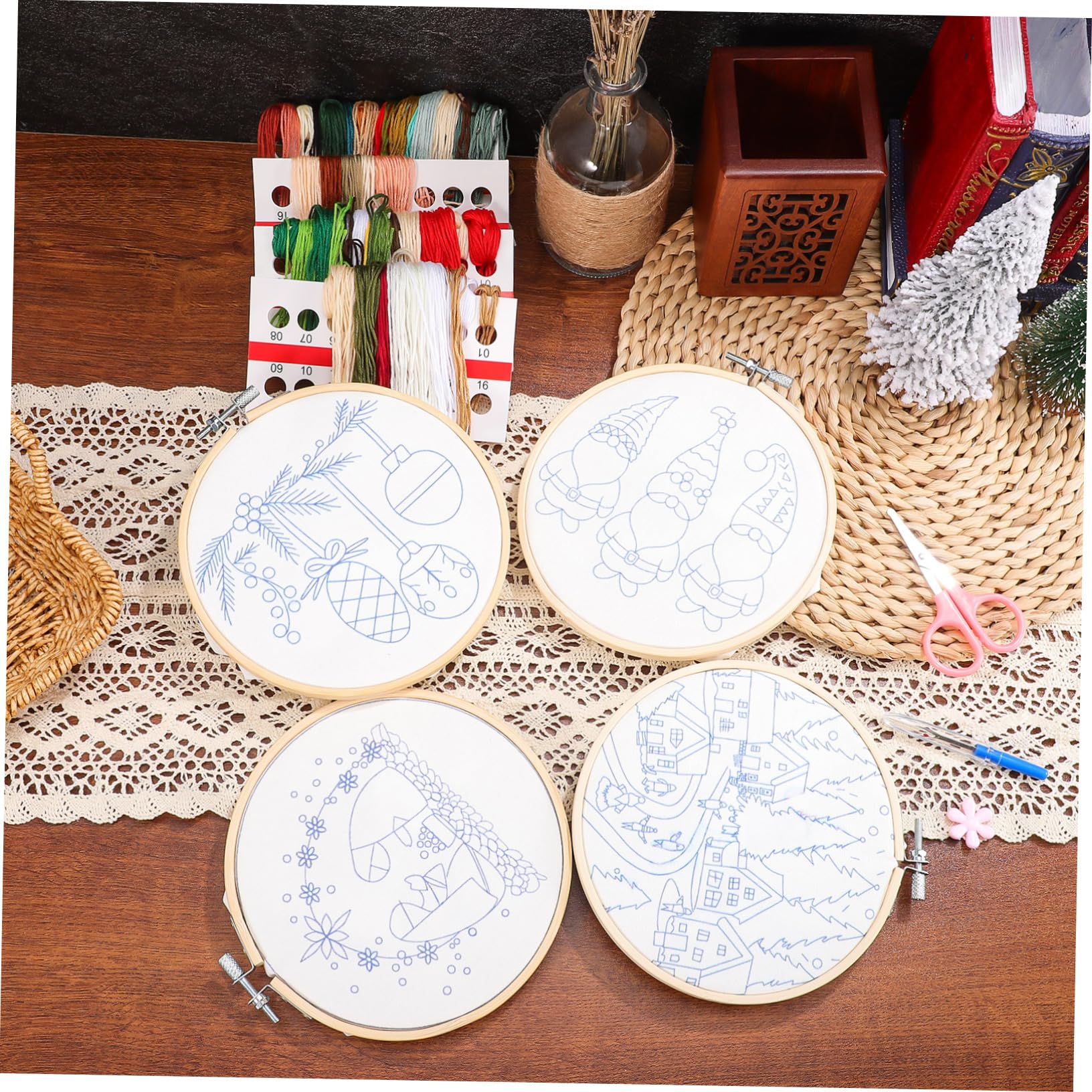 Operitacx Kit de Bordado Navideño y Adornos en Navidad para Principiantes Materiales Resistentes y Patrones Variados Adecuado para Manualidades