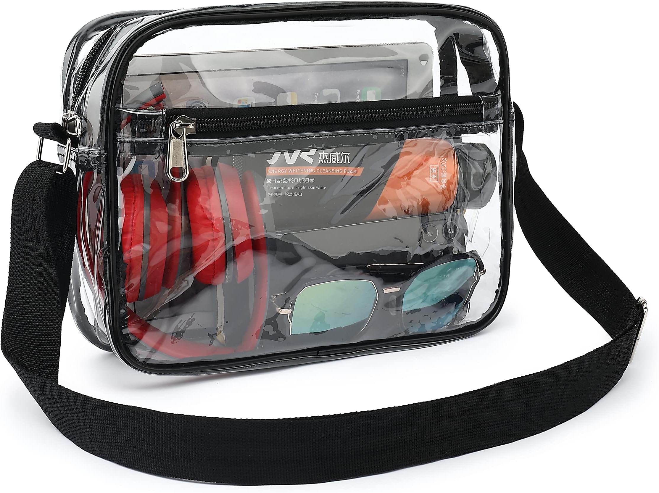 Clear Crossbody Bags for Women, Stadium Approved Clear Messenger Shoulder Bag, Clear Bag with Front Pocket for Work,Bussiness