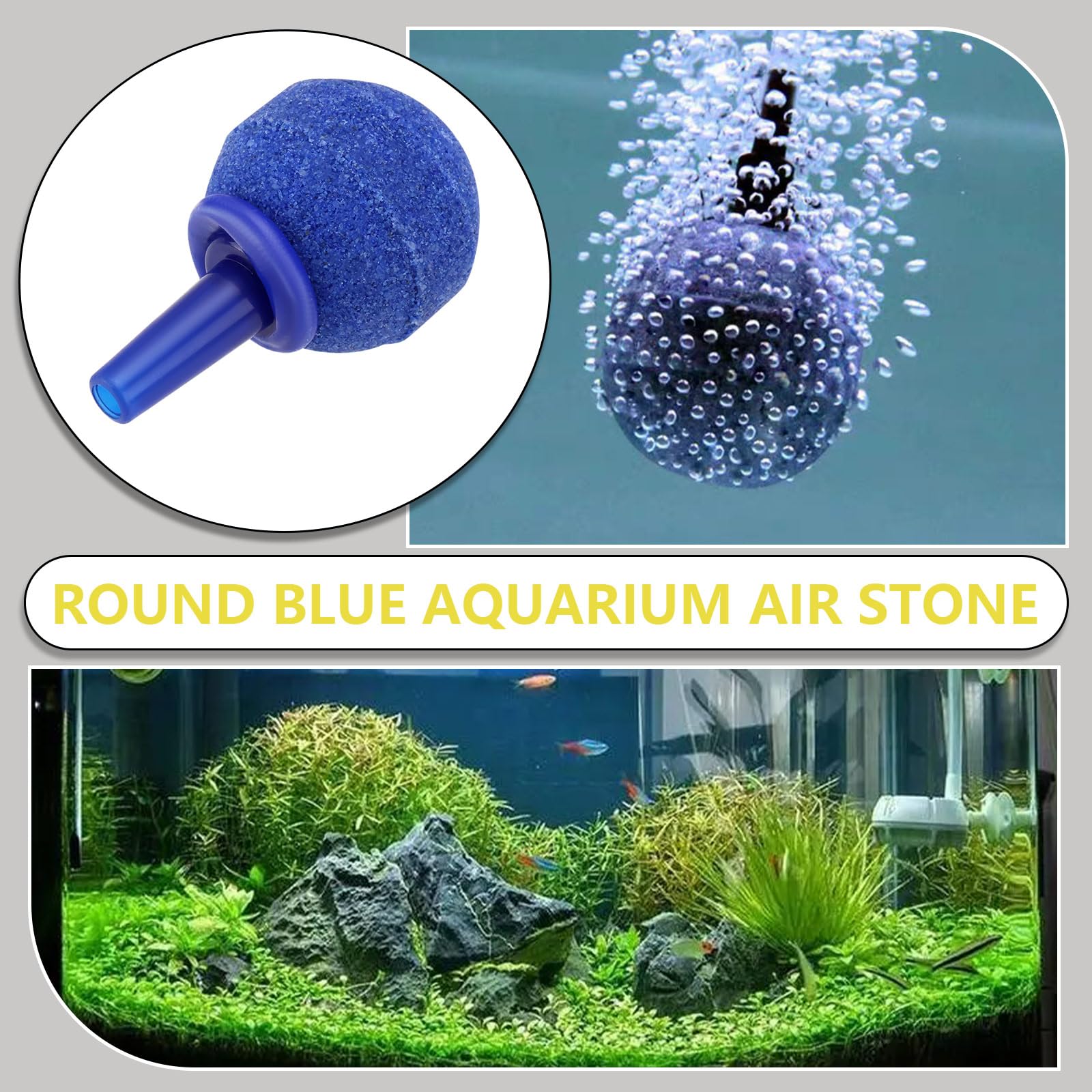 OTOTEC 20Pcs Round Aquarium Air Stones 4mm Fish Tank Round Air Bubble Stones for Pond Aquarium Pond Air Pumps 20x4mm Blue Air Stone