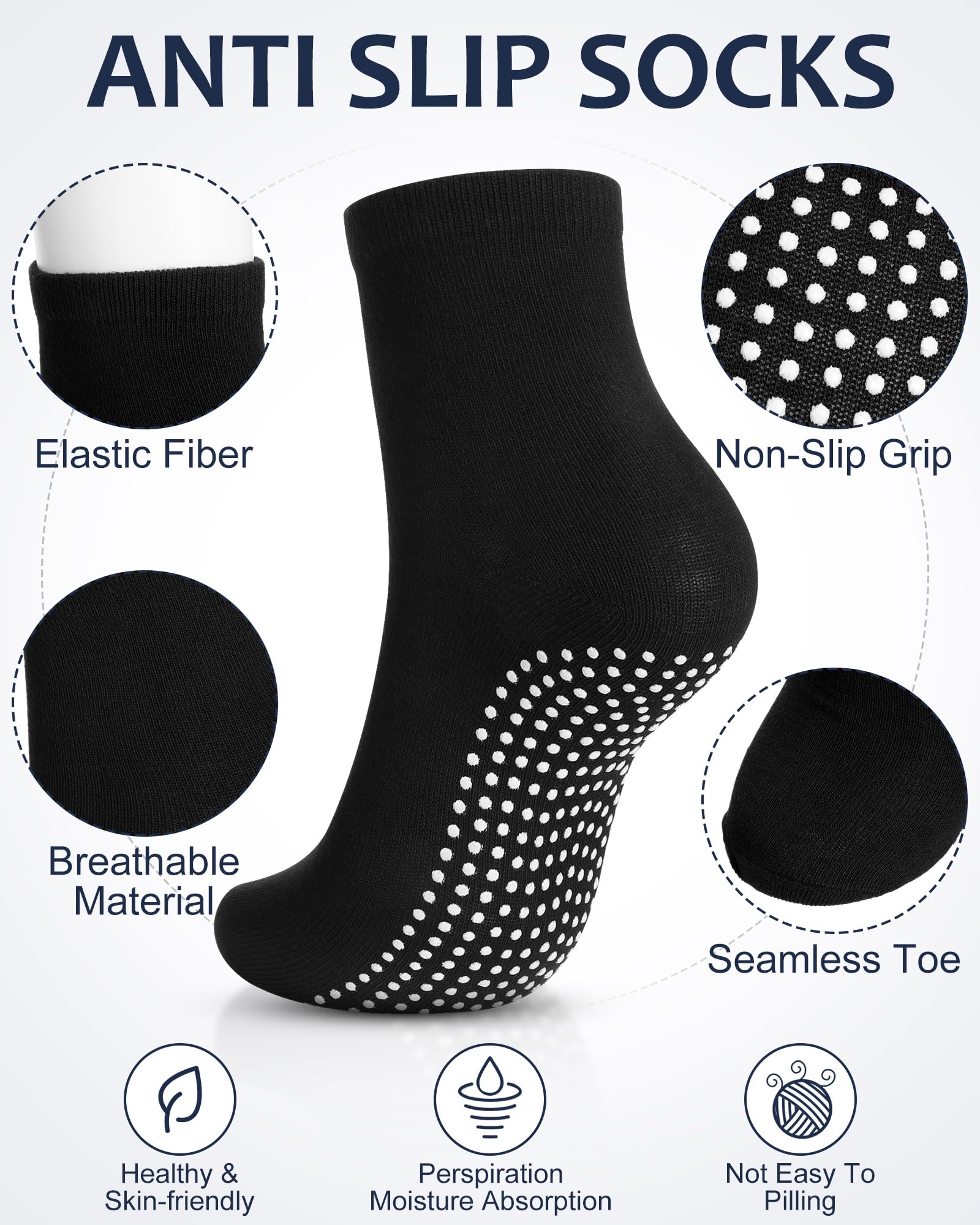 Jiuguva 36 Paar rutschfeste Yoga-Socken mit Griffen, rutschfeste Socken für Männer und Frauen, für Pilates, Barre, 6 Farben, Klassische Farben, Einheitsgröße
