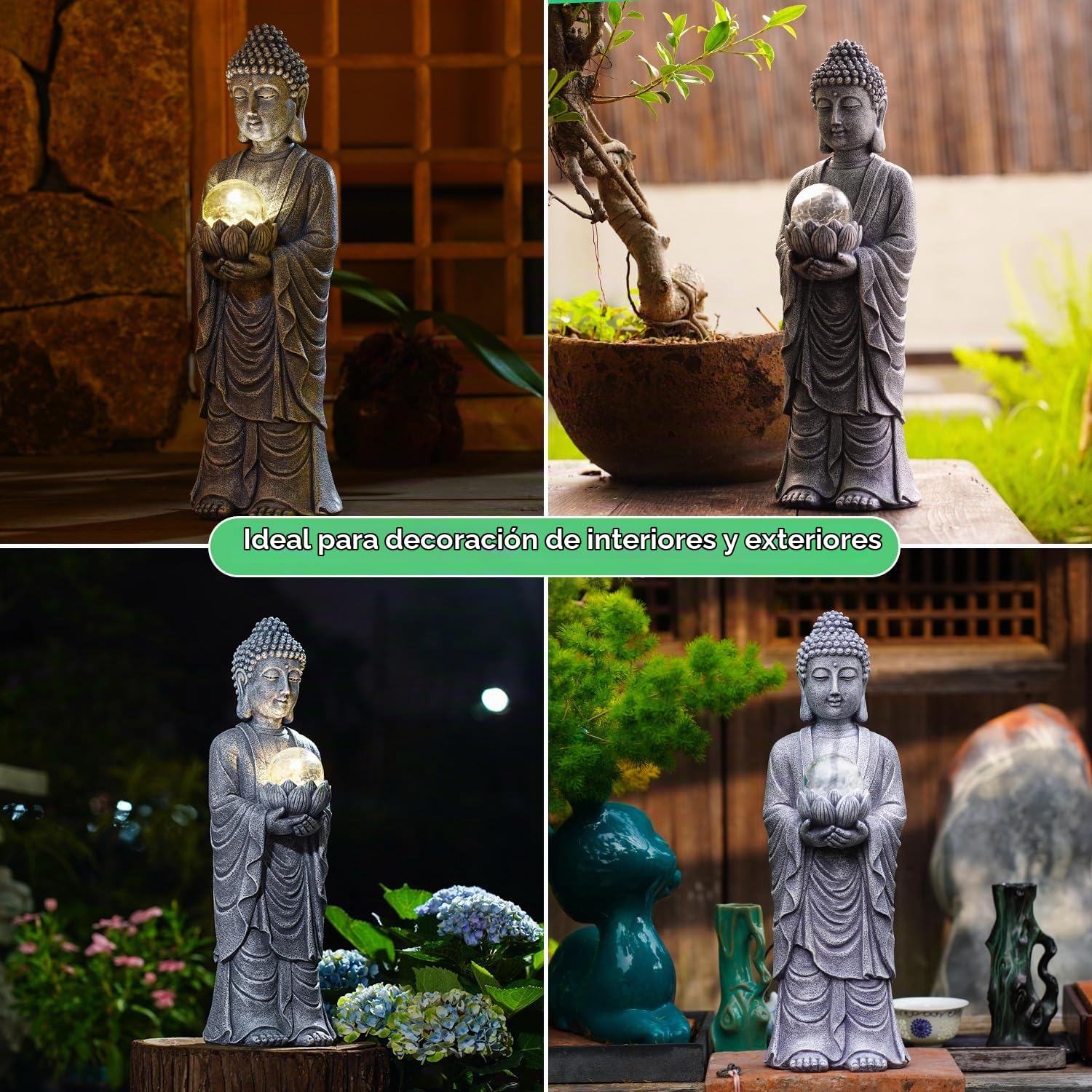 Yeomoo Figura de Buda solar de 46 cm de altura, con efecto de crackle, gran decoración espiritual para jardín zen, meditación, yoga y feng shui, regalo para mujeres/mamá (jardín, terraza, salón