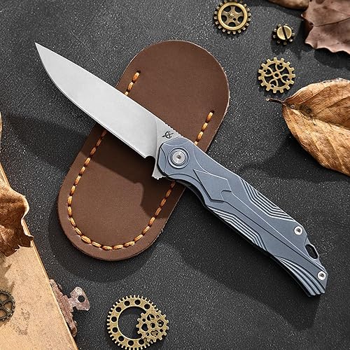 Miniatura 4 de Cuchillo plegable de bolsillo EDC, cuchillo plegable de hoja S35VN, mango de titanio azul, construcción de bloqueo forrado, adecuado para hombres y