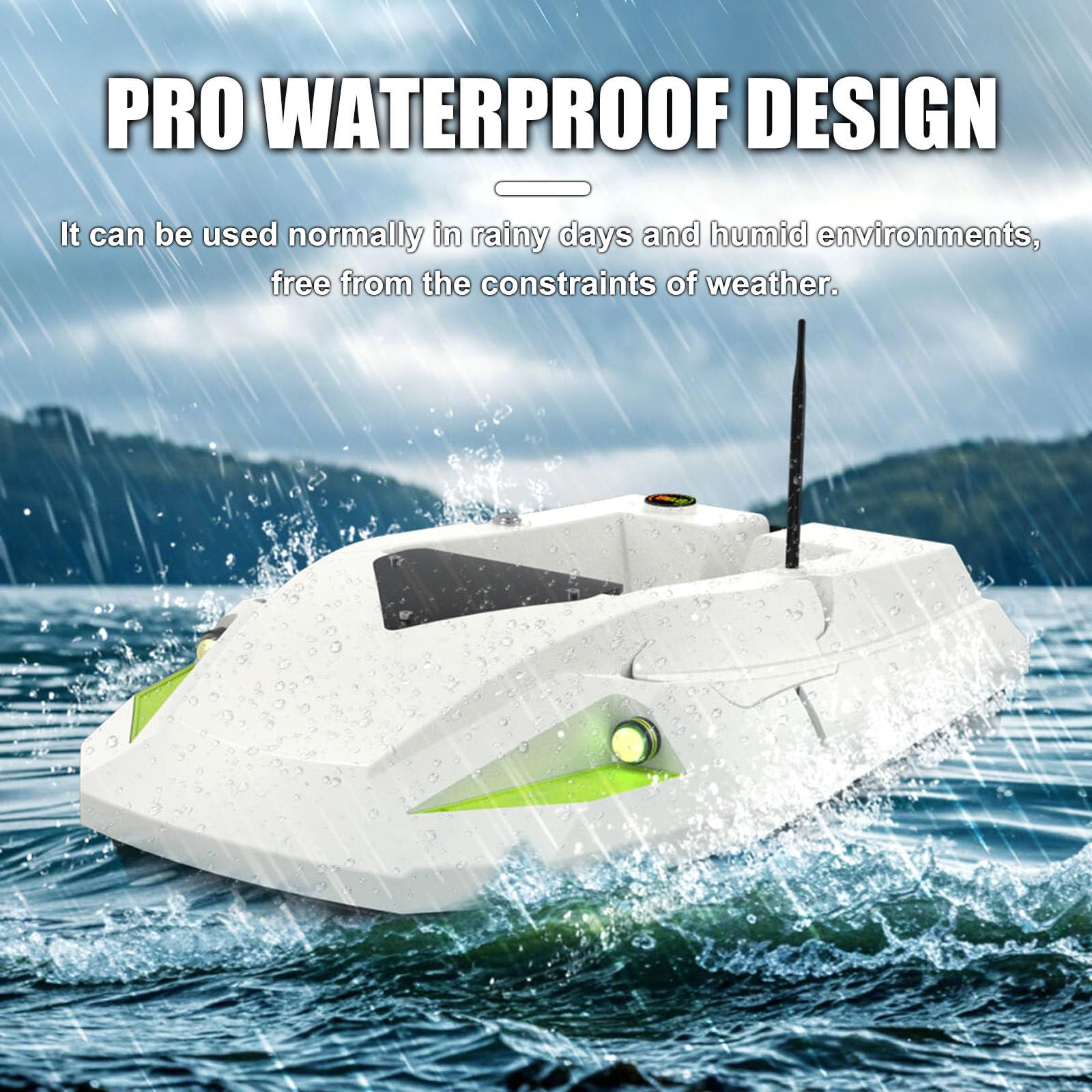 Barca da Pesca radiocomandata 500M con Esca - Tramoggia da 2 kg, 100 memorie, Ritorno Automatico, Doppia Batteria, Controllo a 3 velocità e Luce LED per Laghi e stagni