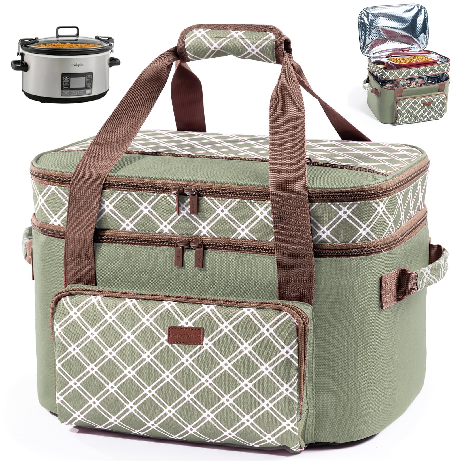 BAGSPRITE Double-Layer Slow Cooker Carrier Bag for 6-8 Quart Crock Pot Oval