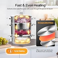 Vista 3 de Exprimidor de frutas de acero inoxidable de 8.5 cuartos de galón / 8 L con tapa de vidrio para enlatado de uva