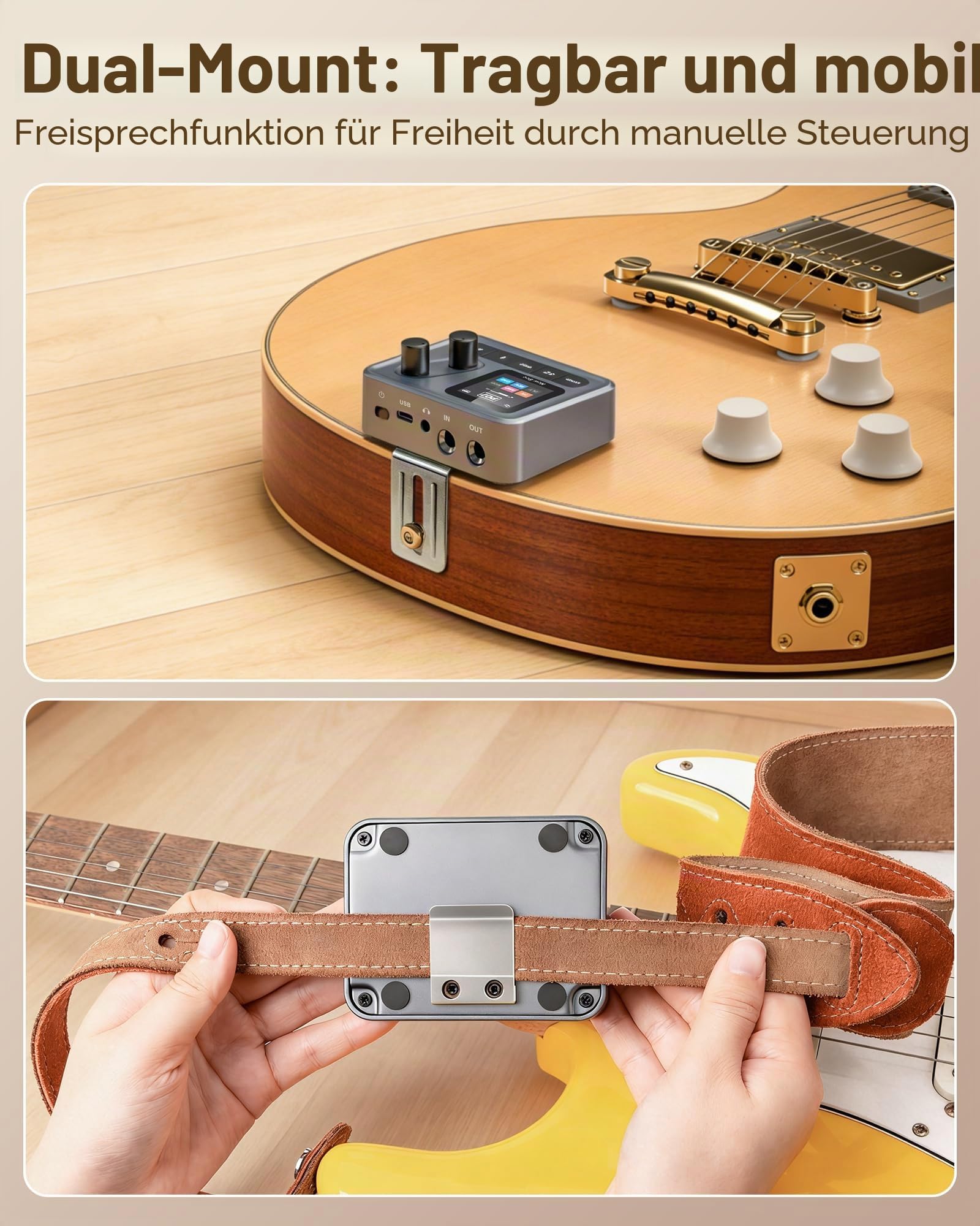 New Bee Guitar Pedal 6 Effektmodule 80 Presets Multieffektgerät Gitarre Wiederaufladbar OTG-interner Aufnahmemodus Effektgerät Gitarre mit Clip-On-Design