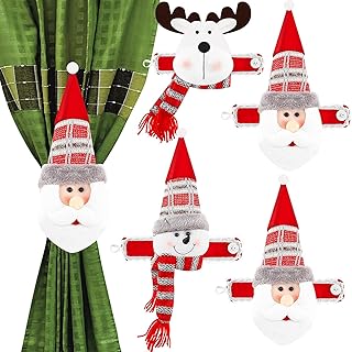 Jetec 4 Pcs Christmas Curtain Buckle Tieback Claus Snowman Deer Curtain ...