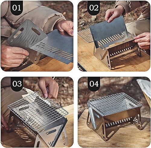 Miniatura 6 de Parrilla portátil, parrilla plegable de carbón, 1-2 personas, parrilla ligera con bolsa de almacenamiento, parrilla de mesa al aire libre para