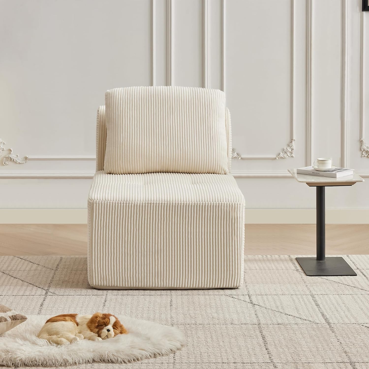 Modular Sectional Sofa with Movable Ottoman, Seat Deep Seat Couch with Pillows, Comfy Cloud Sectional Sofa for Living Room, Bedroom and Apartment (White, 1 Middle)