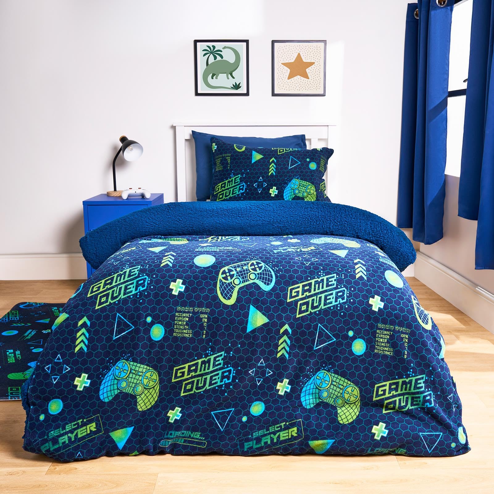 OHS Fleece Gaming Duvet Cover Set - Green Single Bedding Quilt Warm