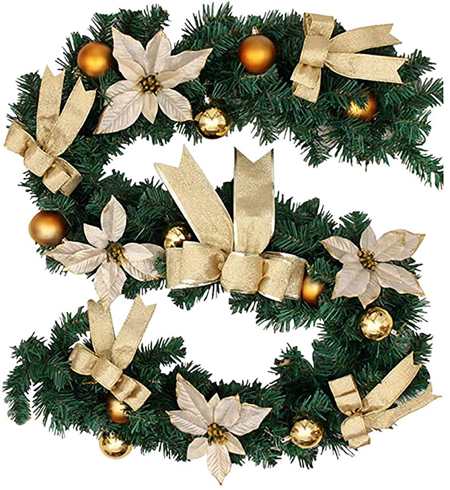 Decorazioni Natalizie (Oro), Scale caminetti Albero Giardino Ghirlanda Festiva, Ghirlanda Natalizia con Fiocco di Fiori, Ghirlanda Natalizia Verde 1PCS 6Ft, Decorazioni ghirlande Natalizie Art