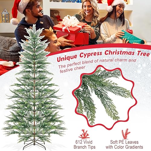 Miniatura 3 de Goplus Árbol de Navidad preiluminado de 7.5 pies, árbol de Navidad artificial de ciprés simulado con 540 luces LED de hadas blancas cálidas,