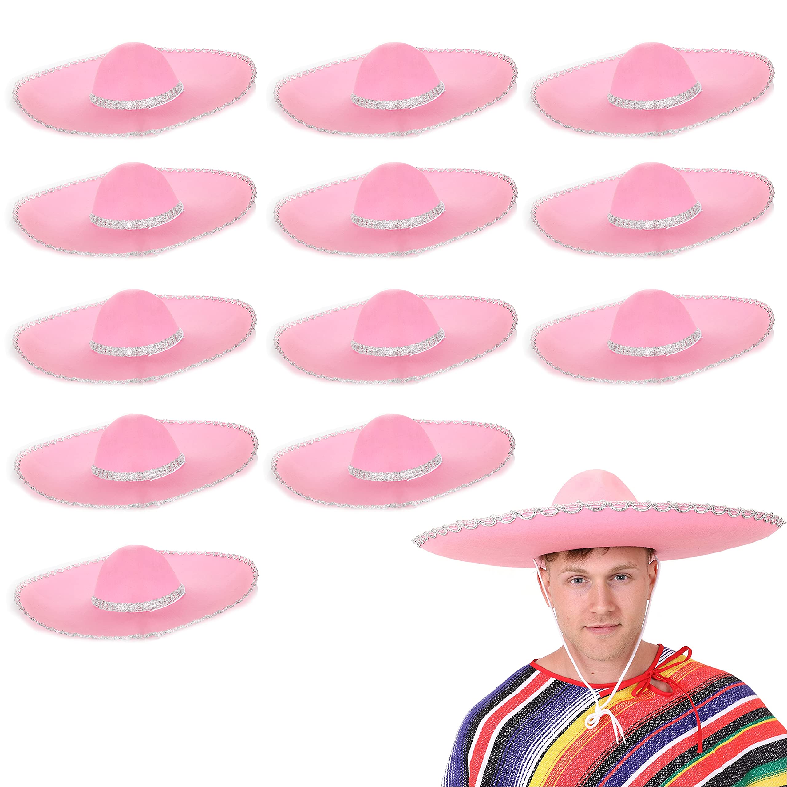 Large Pink Mexican Sombrero - Pack of 1 - Jumbo Pink Felt Sombrero with Silver Trim - Adults Mexico Mariachi Hen Party Cinco de Mayo Fiesta Fancy Dress Costume Accessory