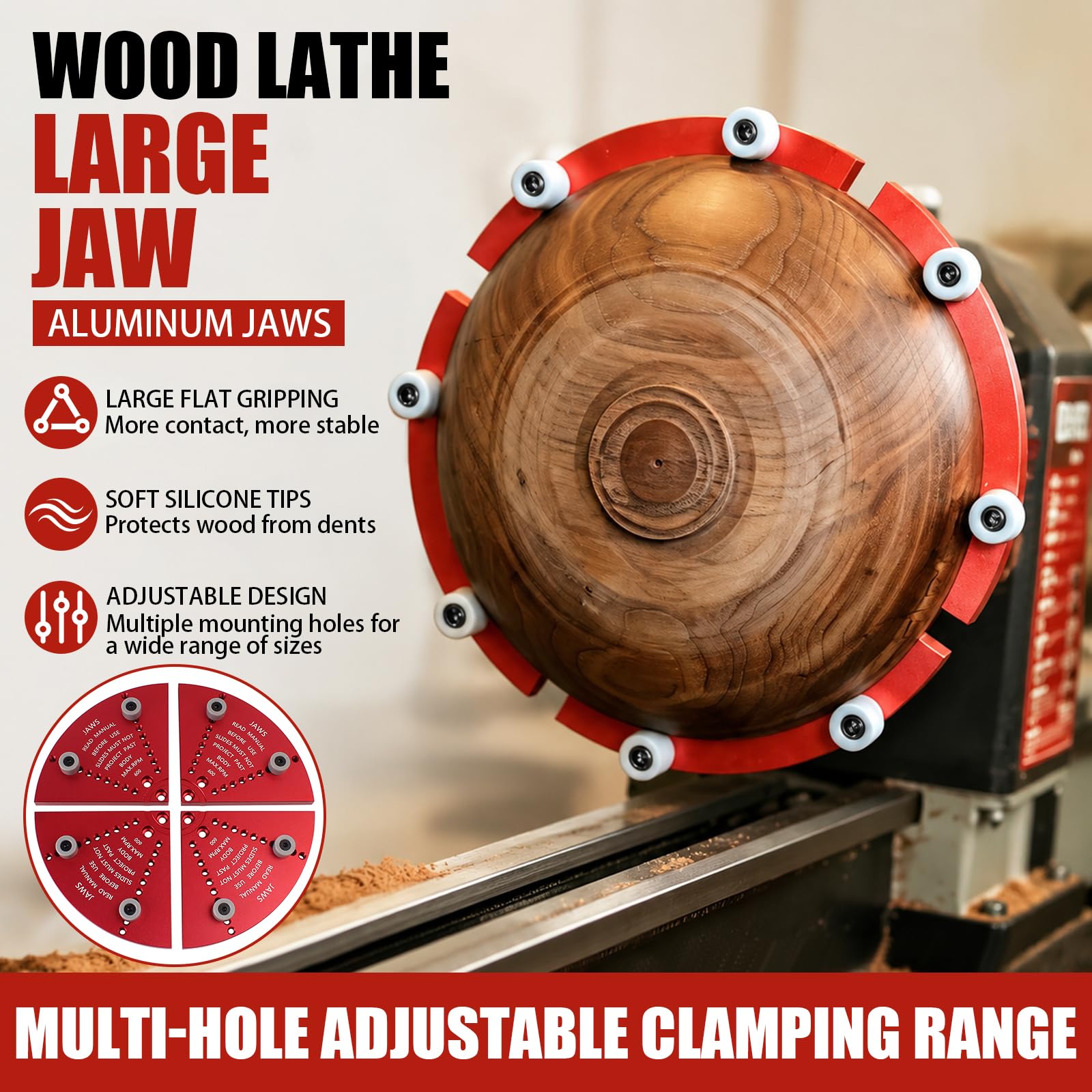 254mm Flach Backenfutter Drechselbank, Aluminium Holz Drehmaschine Chuck, kompatibel mit den meisten Standard-Drehfuttern für das Drechseln, Veredeln und Polieren von Schalenböden