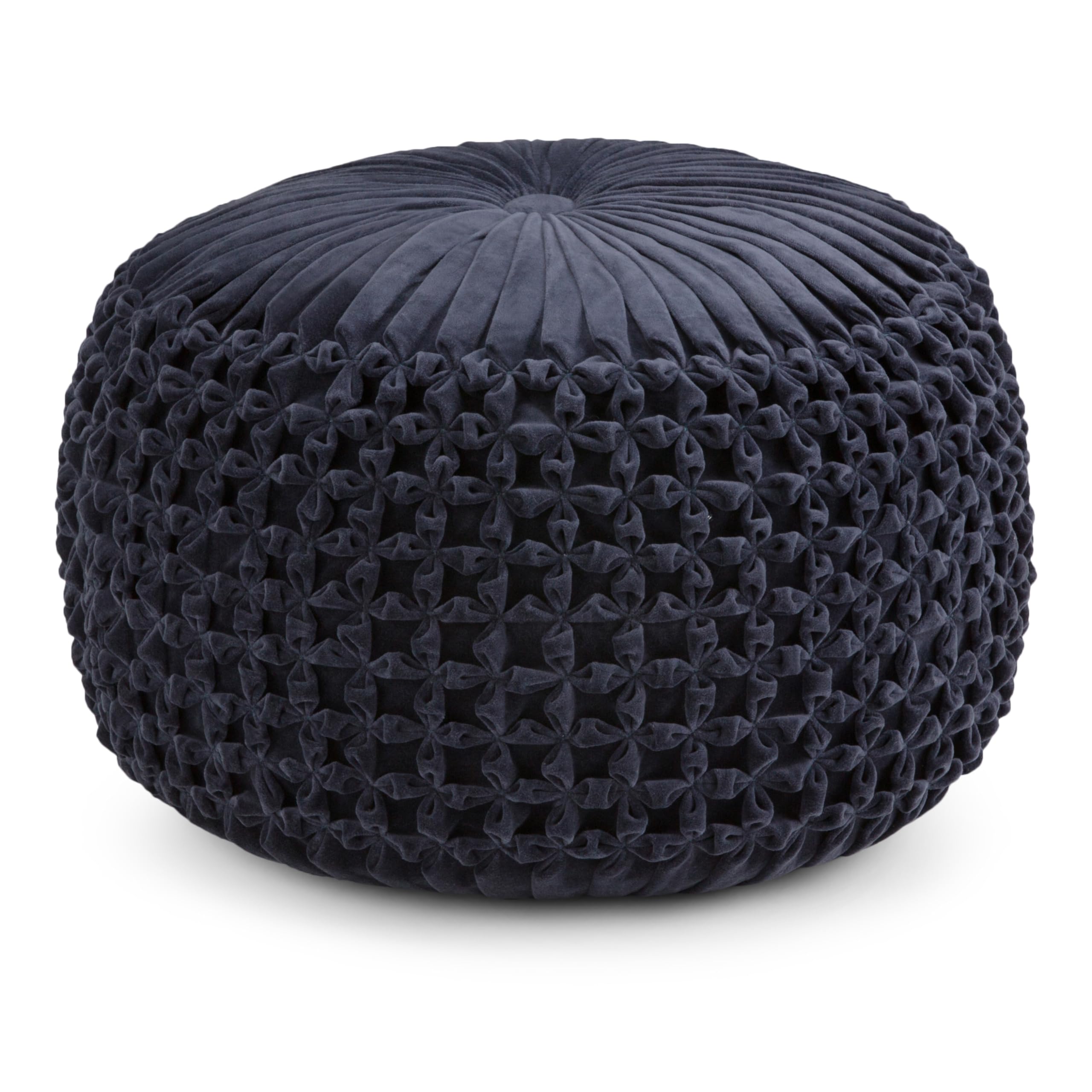 Simpli Home AXCPF-24 Renee Transitional Round Pouf in Navy Velvet, Fully Assembled-picture-22