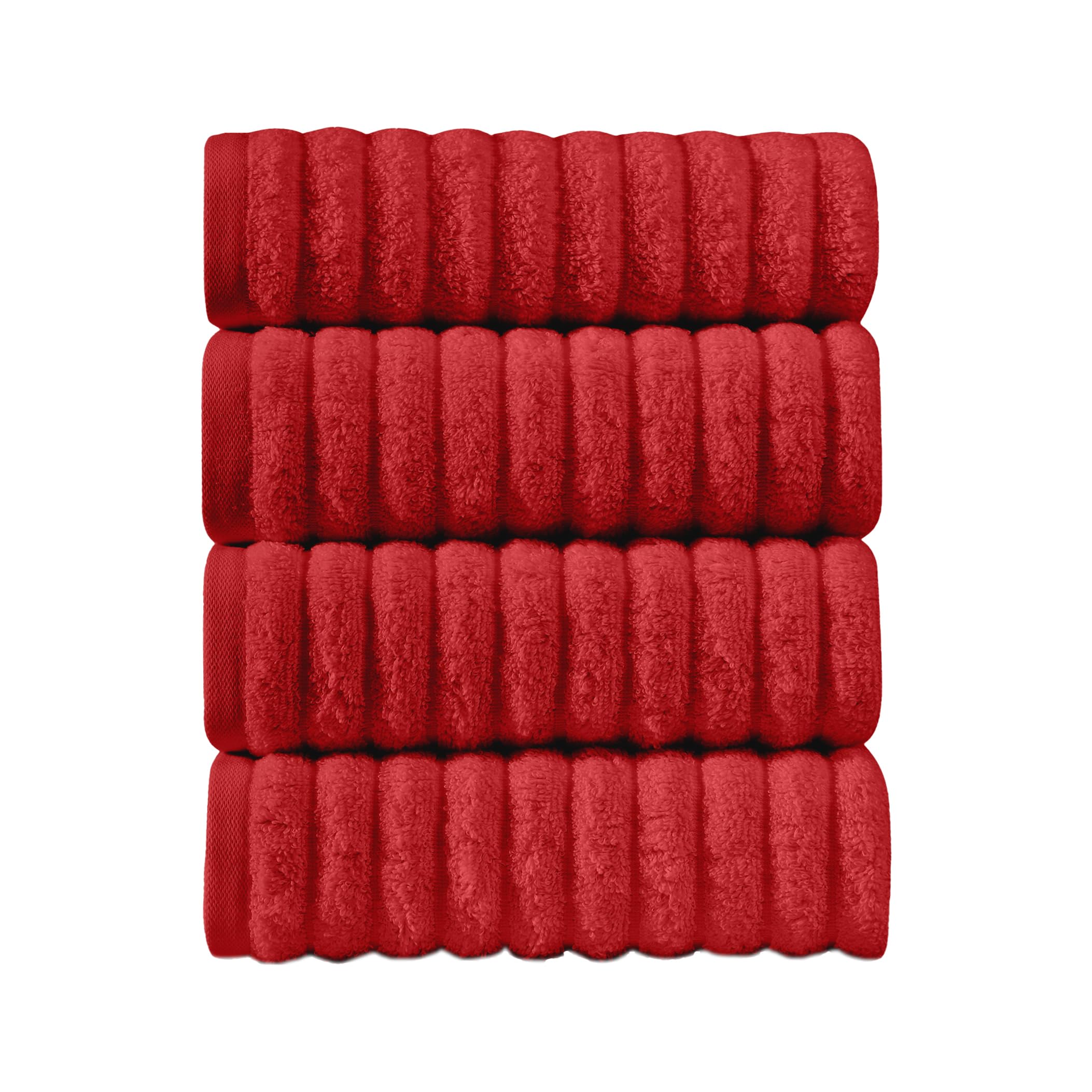 Elegant Comfort Luxury 100% Turkish Cotton Corduroy Ribbed 4 Pack Hand Towel Set 16 x 28 Inch - Absorbent, Super Soft, Quick Dry, Premium Towels for Bathroom, Gym, Spa and Hotel Use, Red