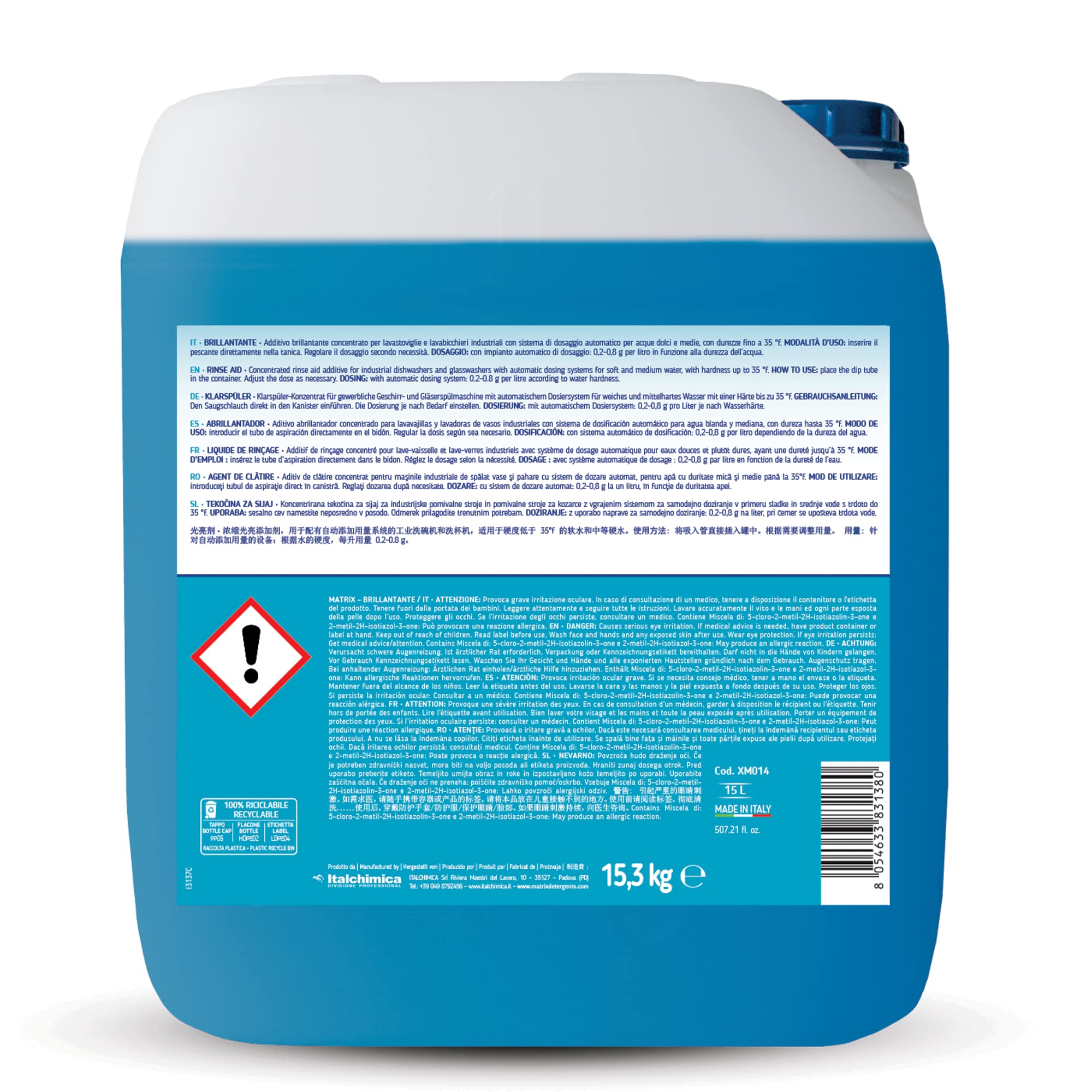 Matrix Brillantante - Additivo Brillantante Concentrato per Lavastoviglie e Lavabicchieri Industriali - Formato da 15,5 kg