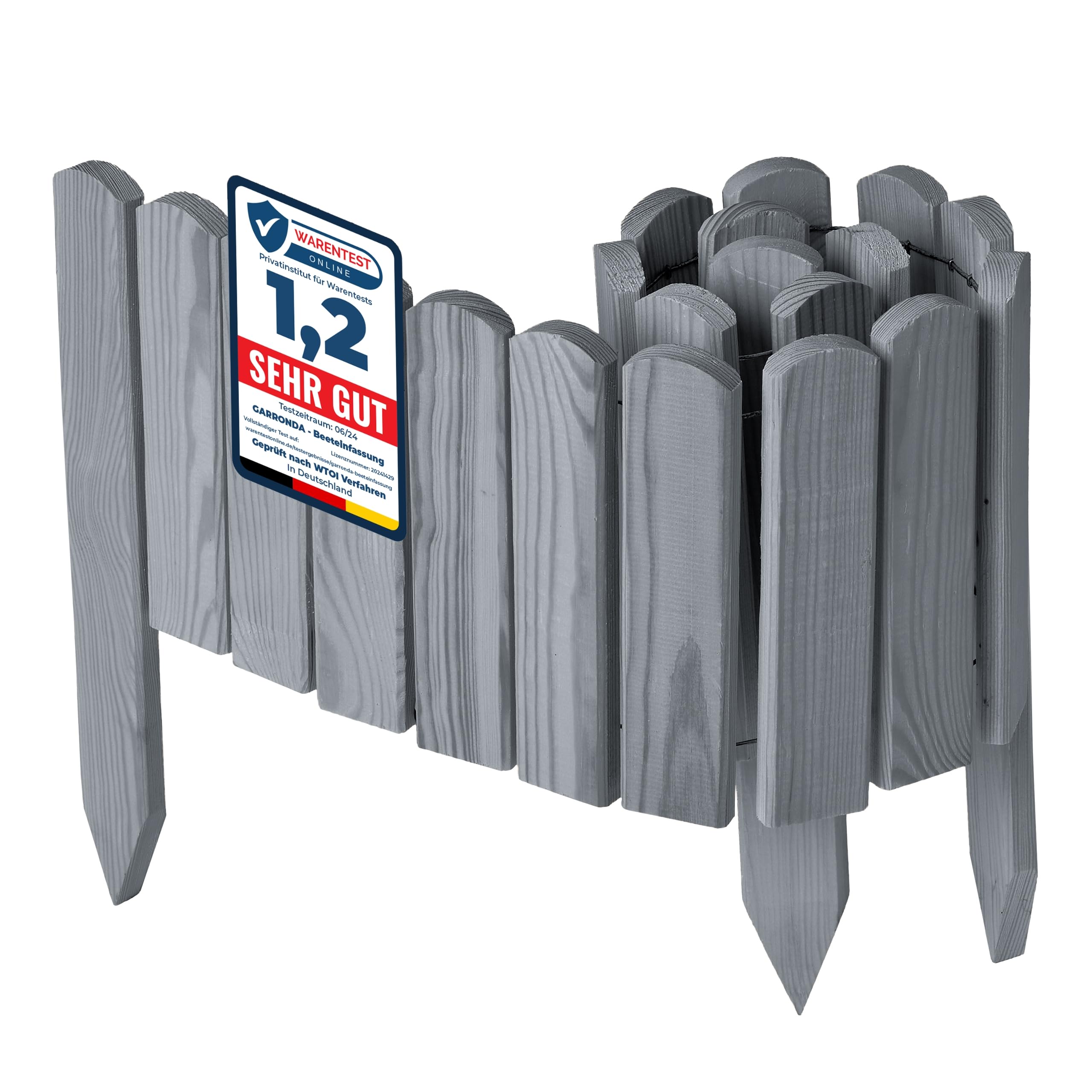 Garronda Beeteinfassung Holz Rollzaun Holzzaun 20 cm x 100 cm imprägniert Flexibler Rollborder Rasenkante Palisade Gartenzaun Umzäunung für Garten GD-0148, Grau