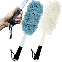 Jxicleang 2-Pack Back Scrubber for Shower - Non-Slip Handle Loofah Bath Brush, Soft Mesh Sponge on Stick for Men, Women & Elderly (Blue/White)